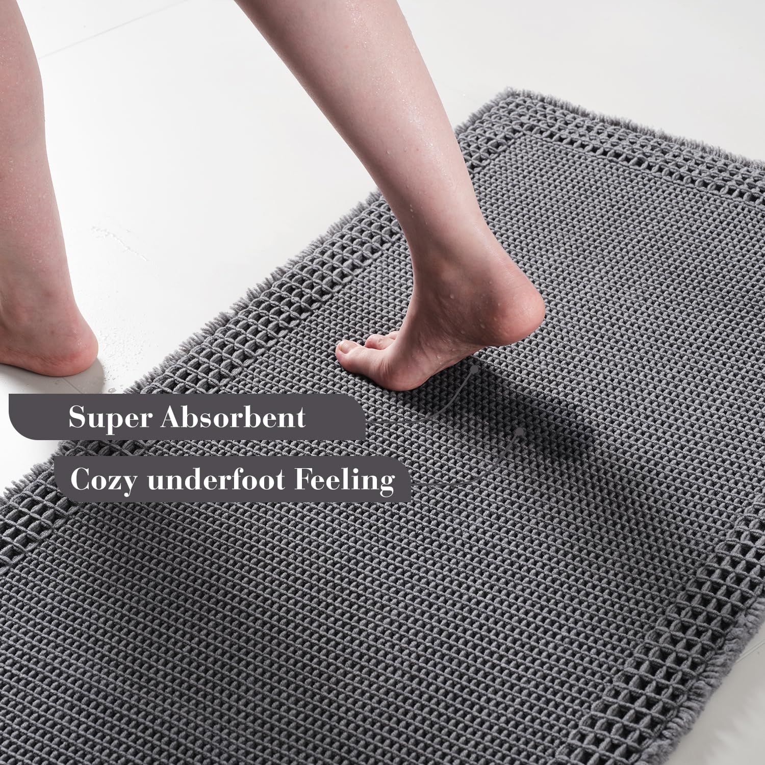 Resare Waffle Bathroom Runner Rugs, Super Absorbent Bath Mat Non Slip Washable Quick Dry, Upgraded Ultra Soft Boho Bath Rugs Wit
