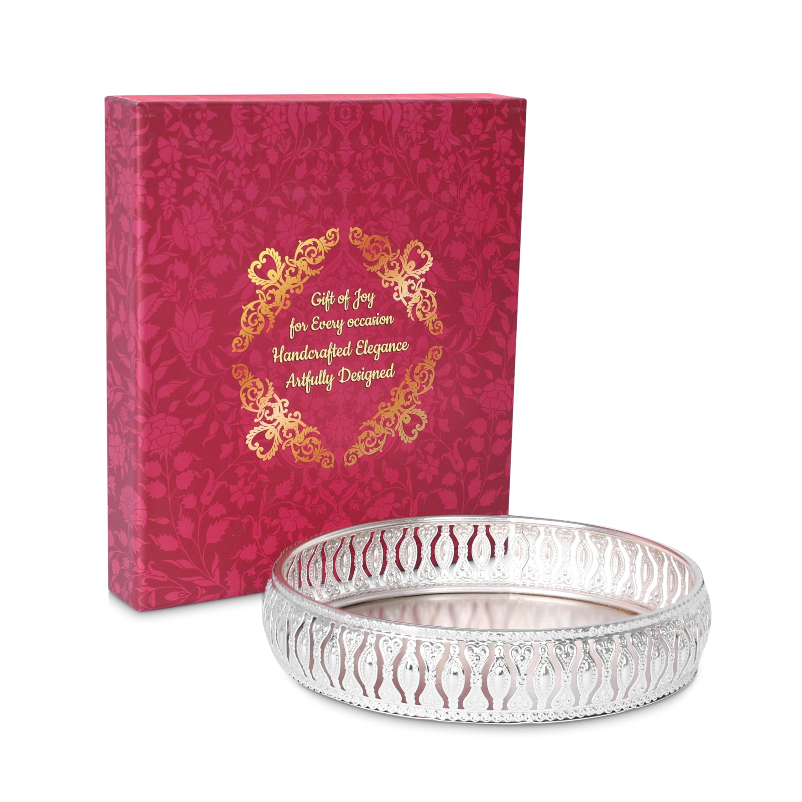 R Ayurveda Copper Round German Silver Plated Tray| Round Decorative Tray | Best Gift For Pooja | Dcor | Diwali | Anniversary | H