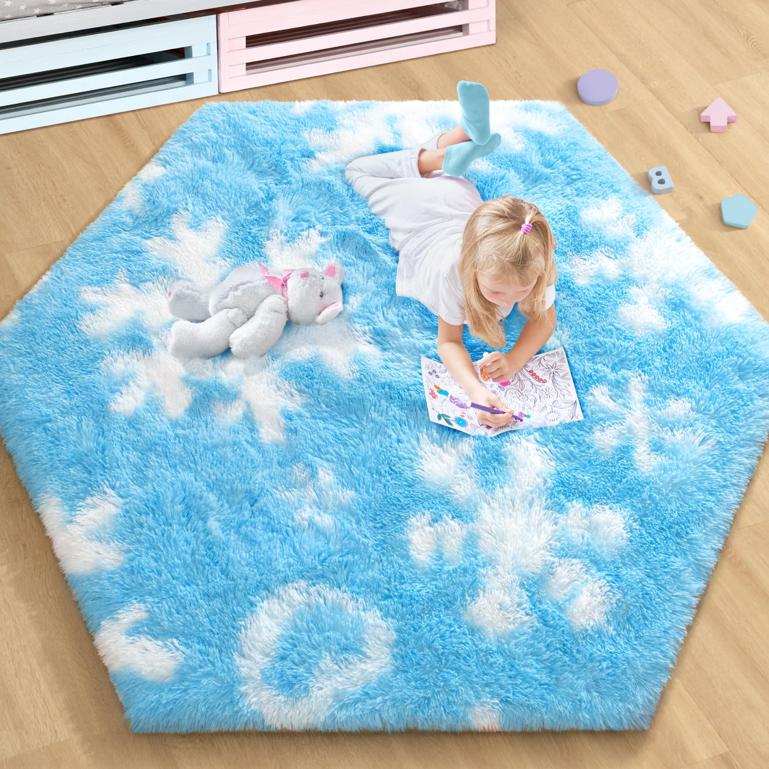 EVOIONOS Forzen Princess Tent Rug, 4x4.6 Feet Frozen Rugs for Girls Bedroom, Fluffy Snowflake Rug for Frozen Room Decor, Plush C