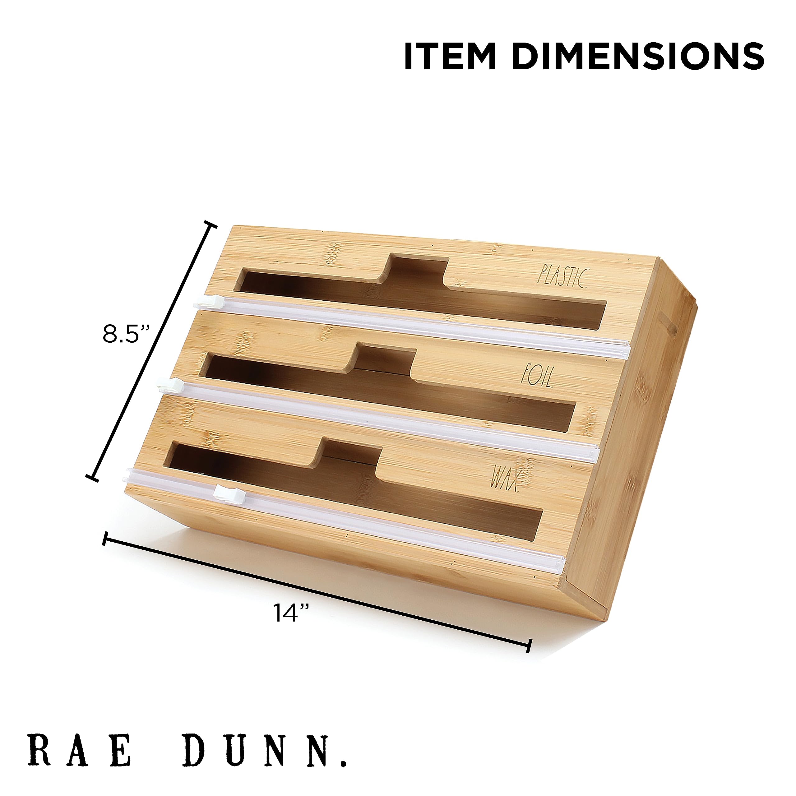Rae Dunn 3 In 1 Wrap Organizer With Cutter, Plastic Wrap, Aluminum Foil And Wax Bamboo Dispenser For Kitchen Storage Organizatio