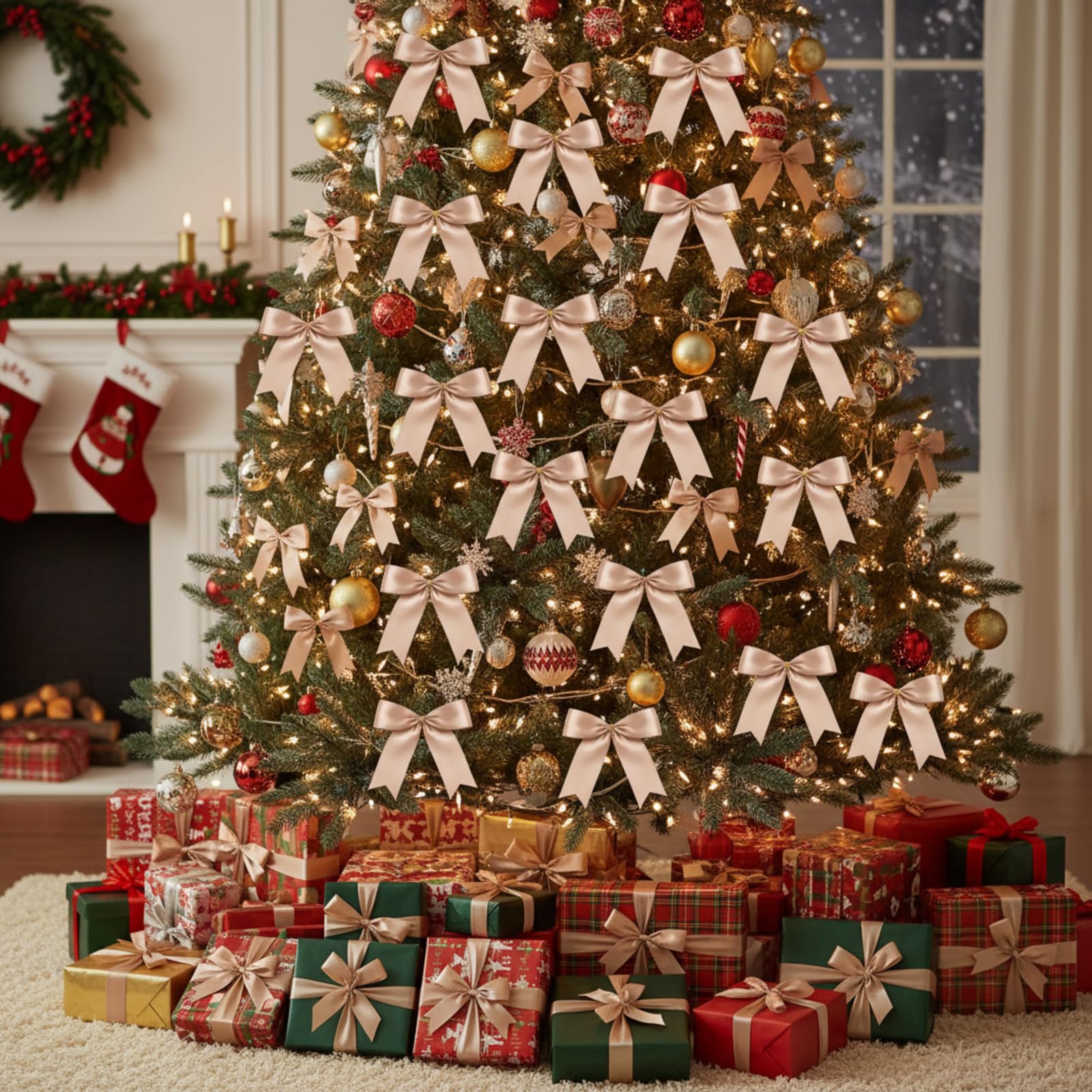 Sumind 48 Pcs Christmas Ribbon Mini Satin Twist Tie Bows Mini Ribbons 3 Inch Wreath Ornaments for Christmas Tree Xmas Decor Pack
