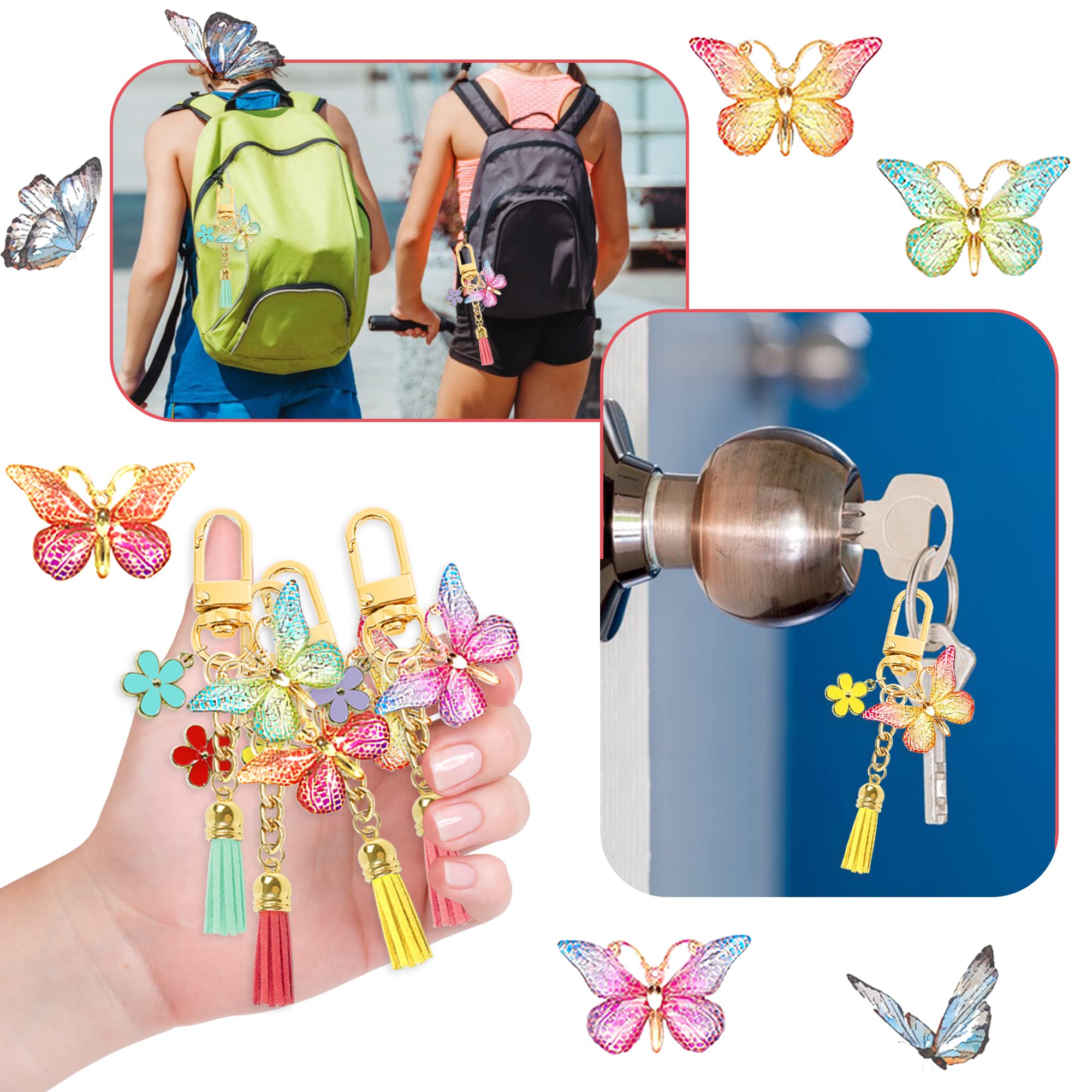 12 Sets Butterfly Party Favors Tassel Keychain Fairy Party Decorations With Laser Butterfly Flower Gauze Bag Thank You Cards For