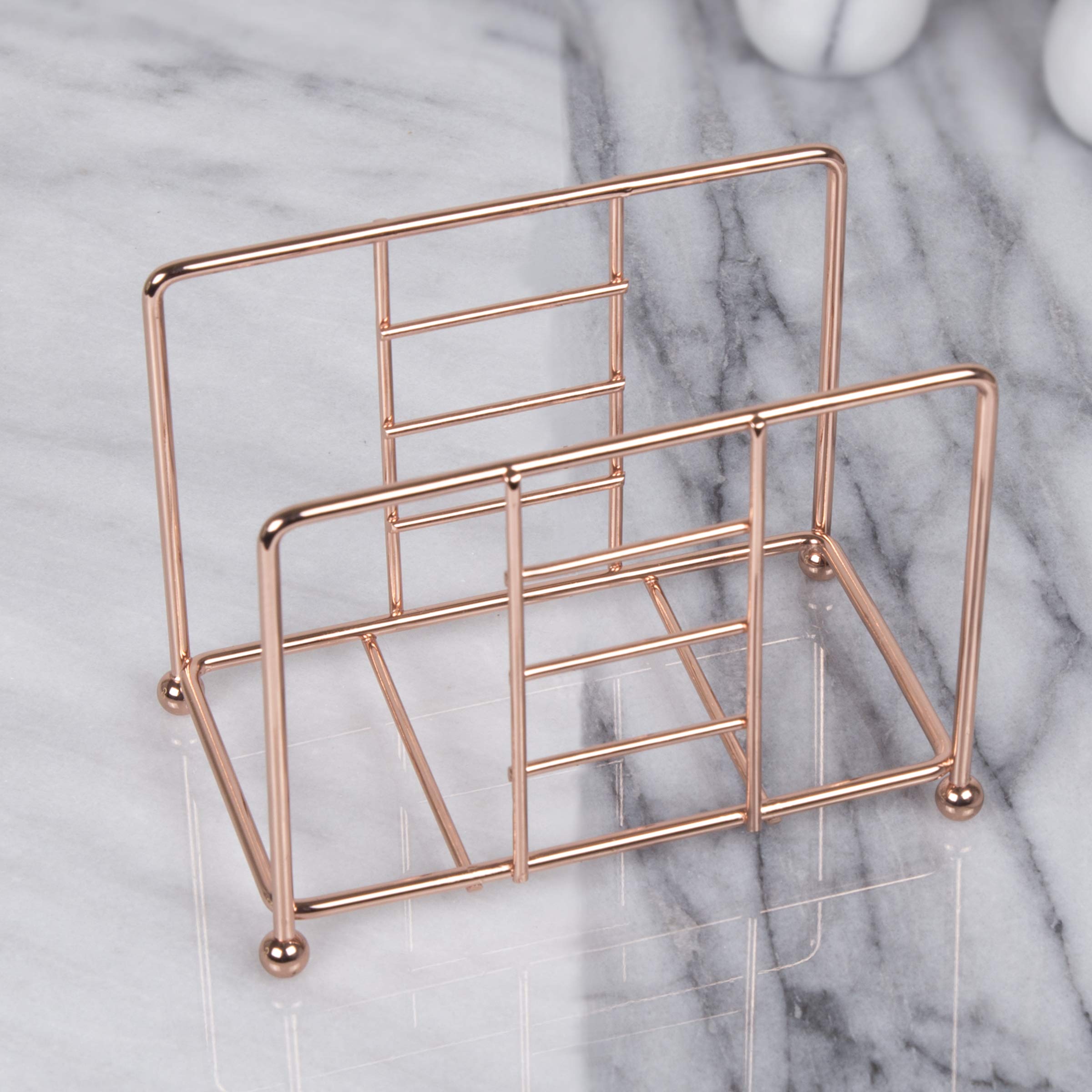 Rose Gold Copper-Plated Wire Napkin Holder - Elegant Countertop Tissue Paper Organizer For Kitchen And Dining Table