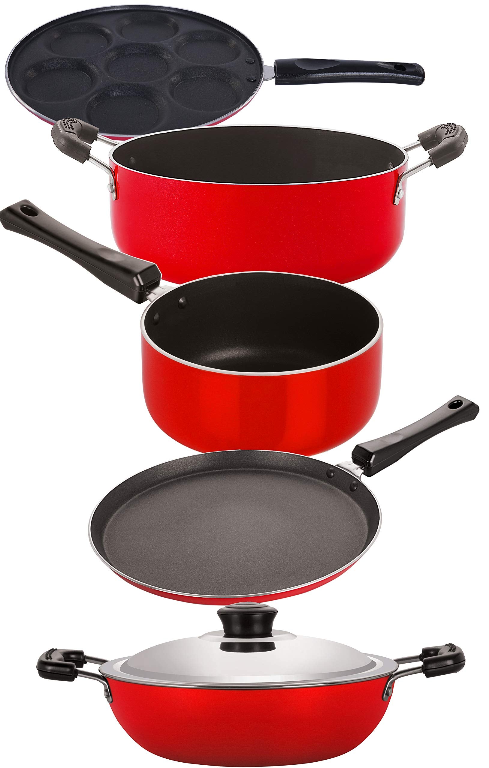 Nirlon NonStick 2 Layer Coated Aluminium NonToxic Healthy 5 Piece Kitchen Cooking Essential Gift Set