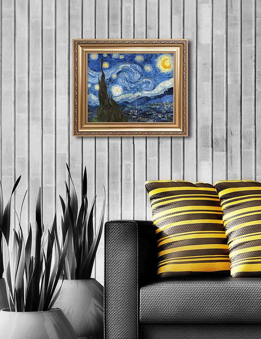Decorarts - Starry Night, Vincent Van Gogh Art Reproduction. Giclee Prints Match With Golden Framed For Wall Decor. Picture Size