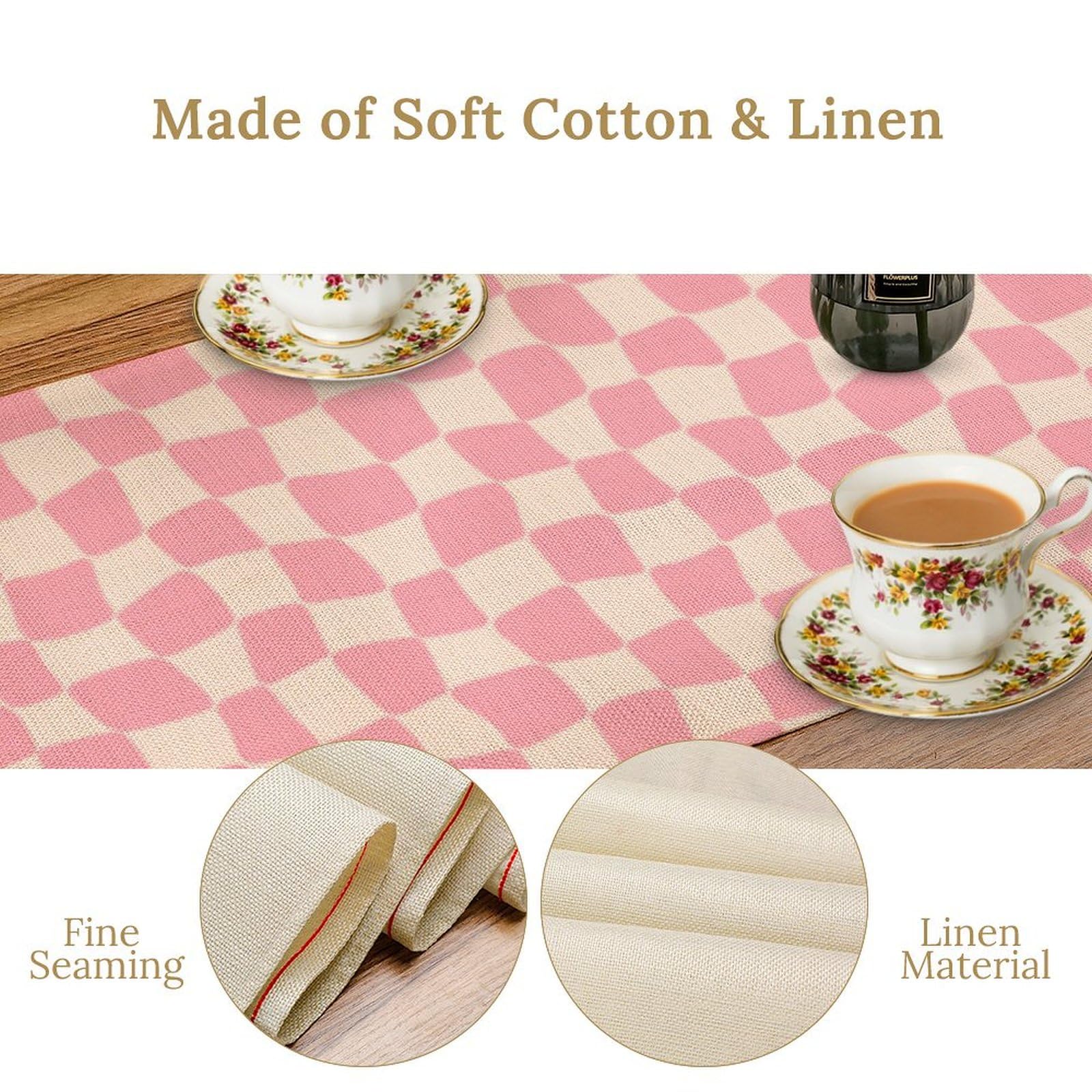 Boho Hippie Table Runner Groovy Pink Twisted Checkered Funky Modern Geometric Dinner Runner for Living Room Kitchen Party Holida
