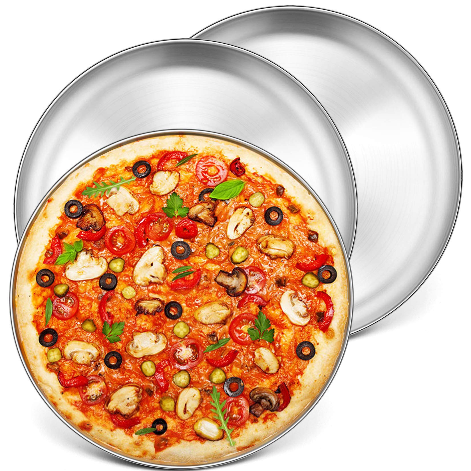P&P Chef Pizza Pans, 13 Inch Stainless Steel Pizza Tray, Round Pizza Dish Plate For Oven Baking, Healthy & Heavy Duty, Rust Free