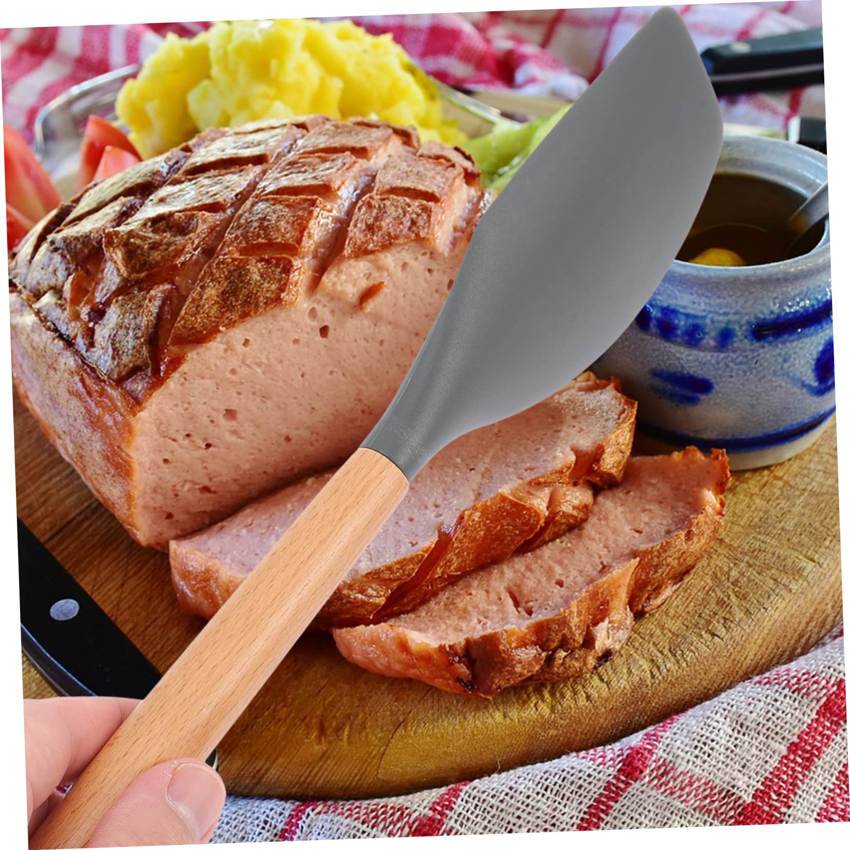 Honmeet 2Pcs Silicone Spatula With Wooden Handle Silicone Cooking Spatula Silicone Cookware Turner Spatula Pancakes Scrapers Bak