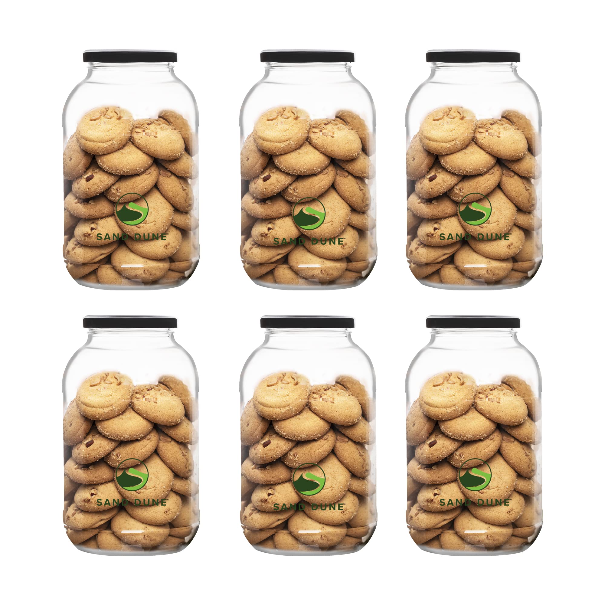 Sand Dune Set Of 6, 1000 Ml Each Storage Glass Jar, Transparent | Bpa Free |Cookies, Dry Fruits, Masala, Spices, Cereal, And Flo