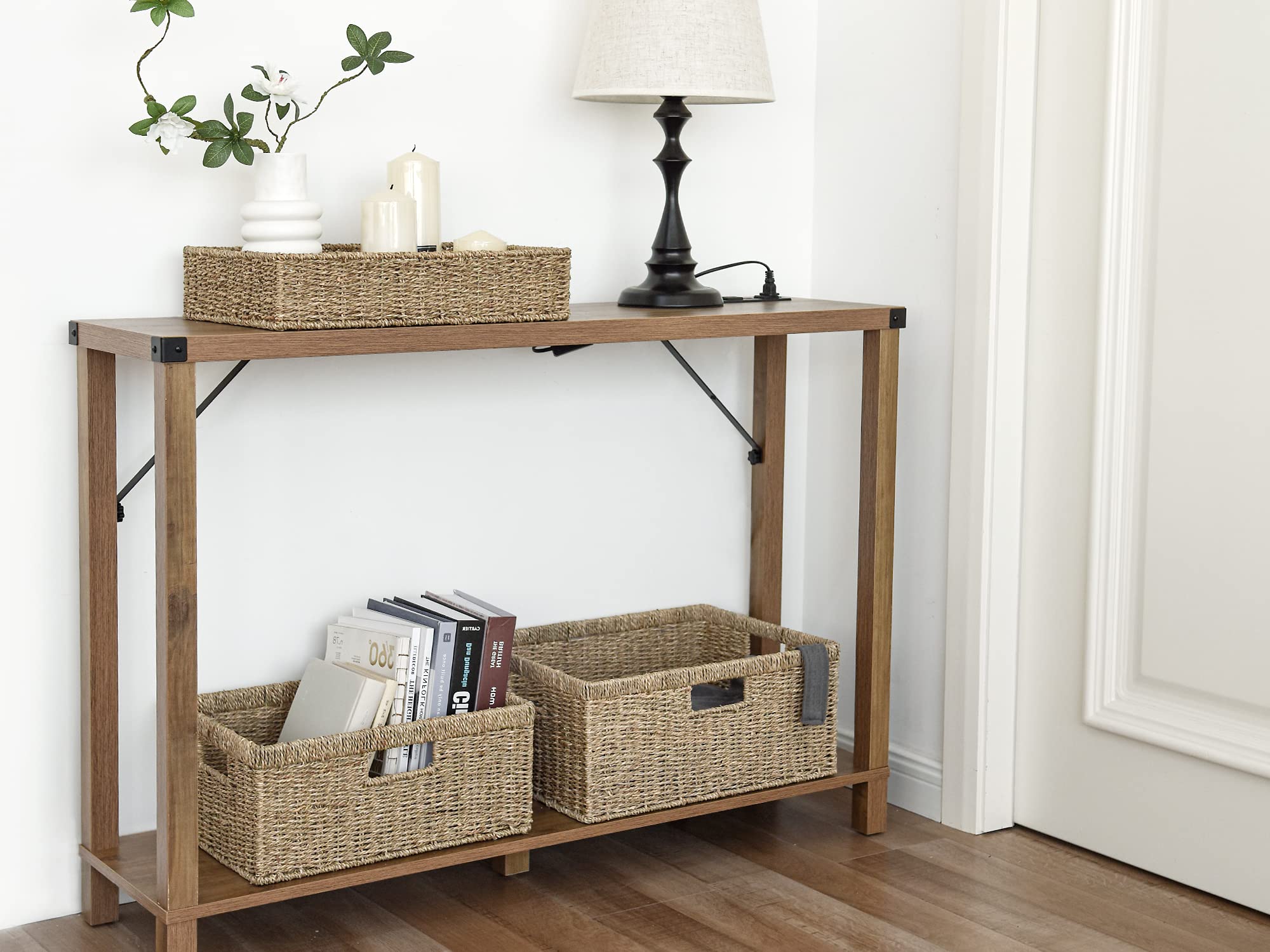 Storageworks Jumbo Wicker Basket For Orgainzing, Seagrass Storage Basket With Built-In Handles, Handwoven Wicker Basket For Blan