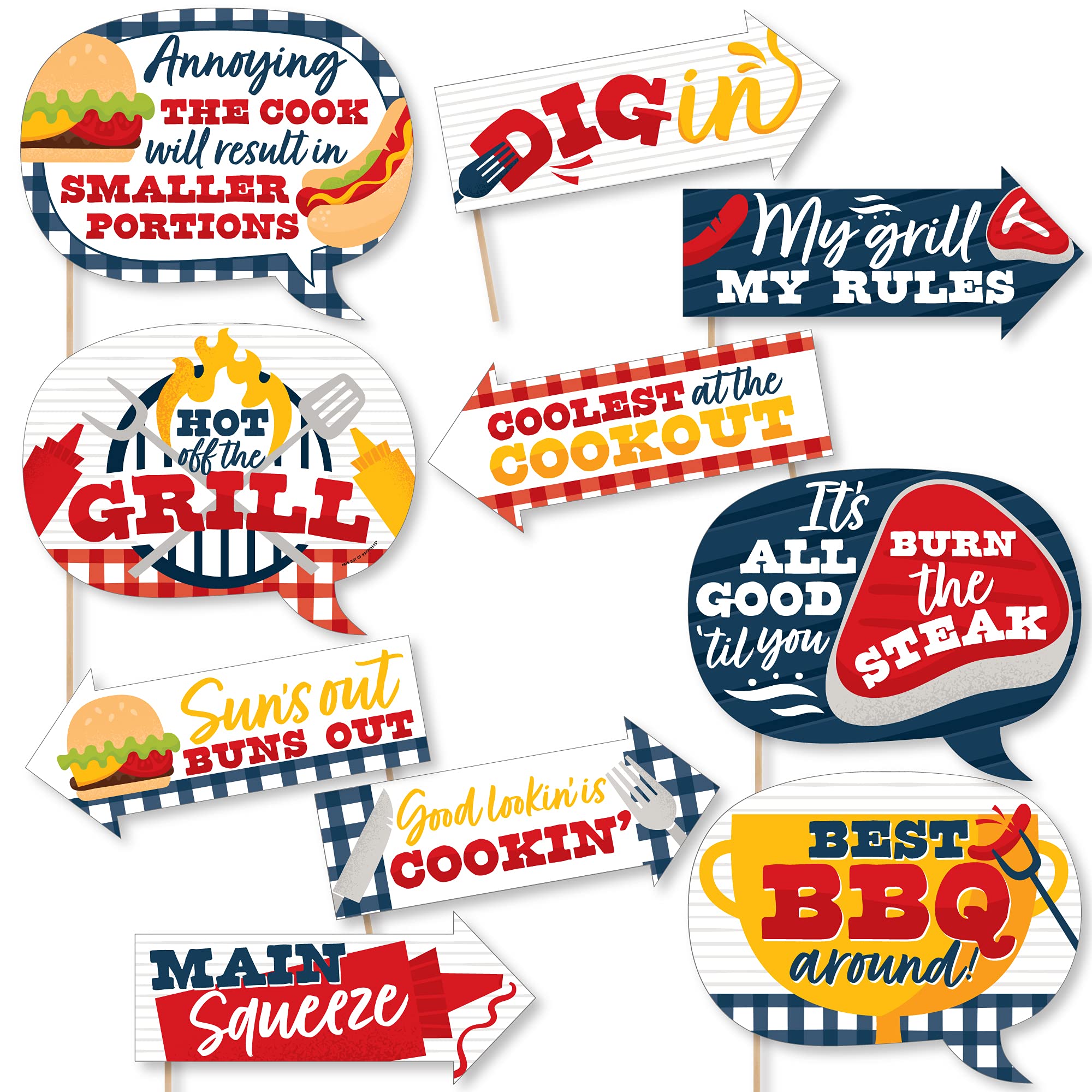 Big Dot Of Happiness Funny Fire Up The Grill - Summer Bbq Picnic Party Photo Booth Props Kit - 10 Piece