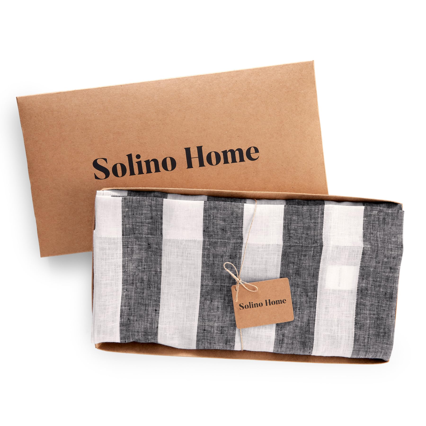 Solino Home Cabana Stripe Linen Tablecloth 108'' L X 60'' W Inch - 100% Pure Linen Black And White Tablecloth For Spring, Easter