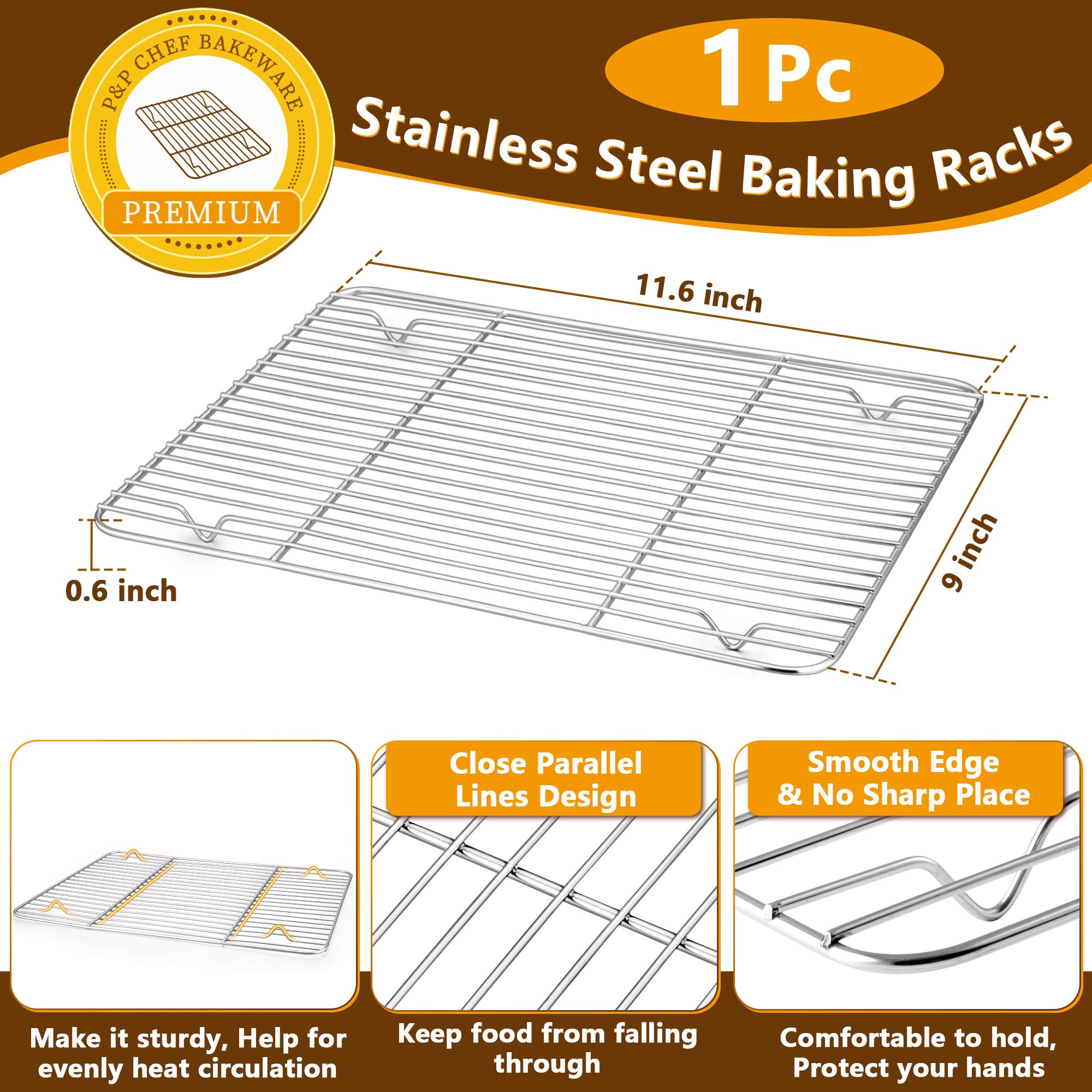 Toaster Oven Pan And Rack Set,P&P Chef Toaster Oven Tray With Broiler Rack, Rectangle 12.5X9.7X1, Non Toxic & Healthy, Heavy Dut