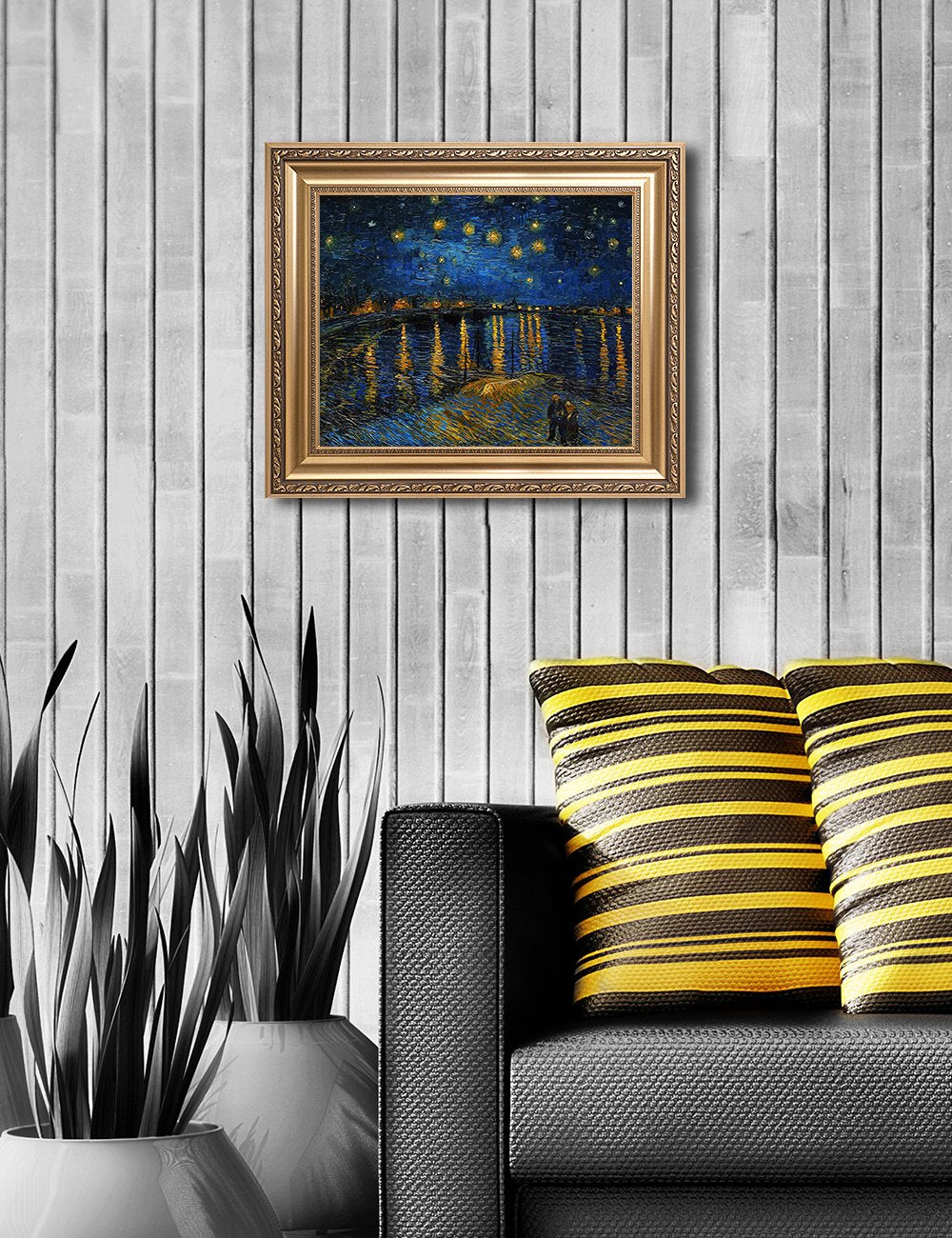 Decorarts - Starry Night Over The Rhone By Vincent Van Gogh Classic Art. Giclee Print Framed Art For Wall Decor. Picture Size: 2