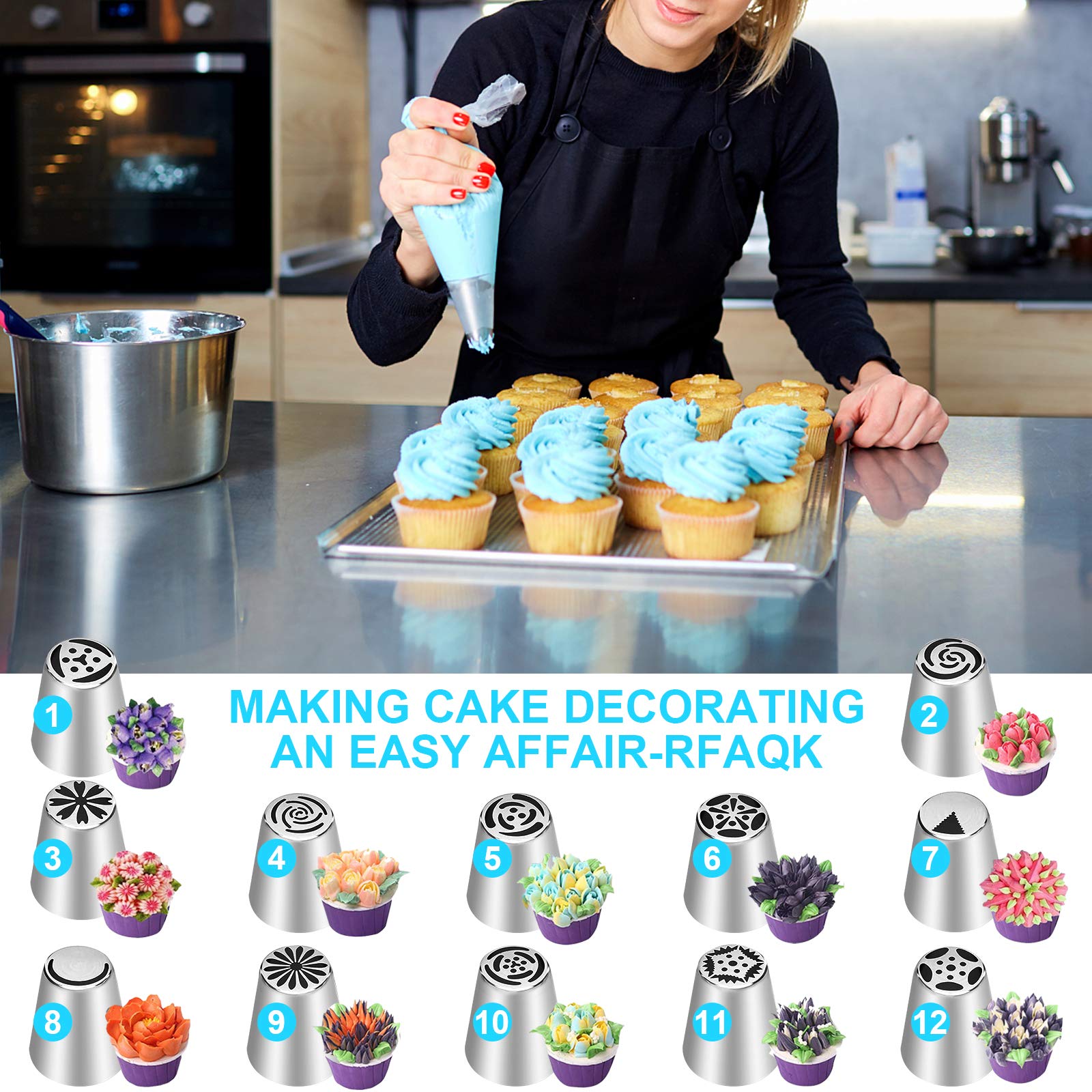 47 Pcs Russian Piping Tips Set, 12 Flower Frosting Nozzles Icing Tips For Cake Decorating Tips Kit, Baking Supplies For Cookie C