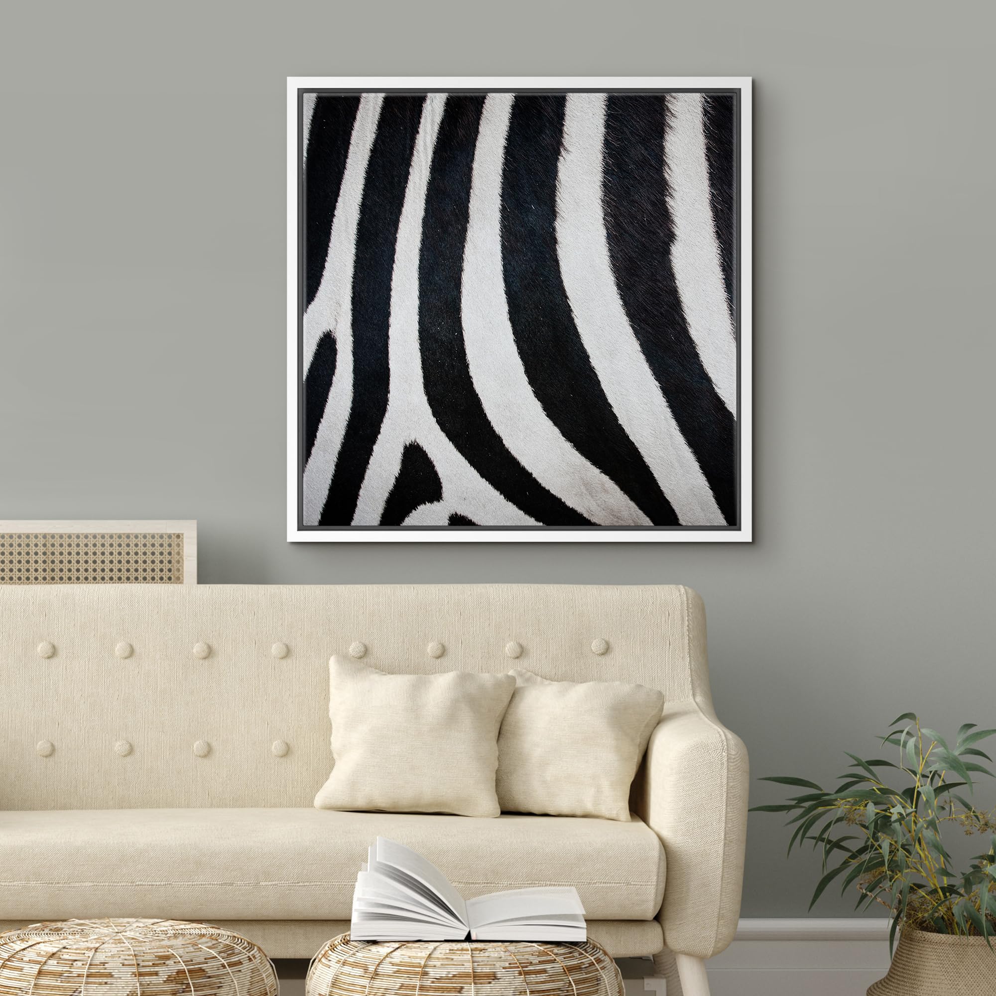 Wall26 Framed Framed Canvas Prints Wall Art Framed Framed Canvas Prints Wall Art - Zebra Fur/Skin Texture - 24''X24'' White