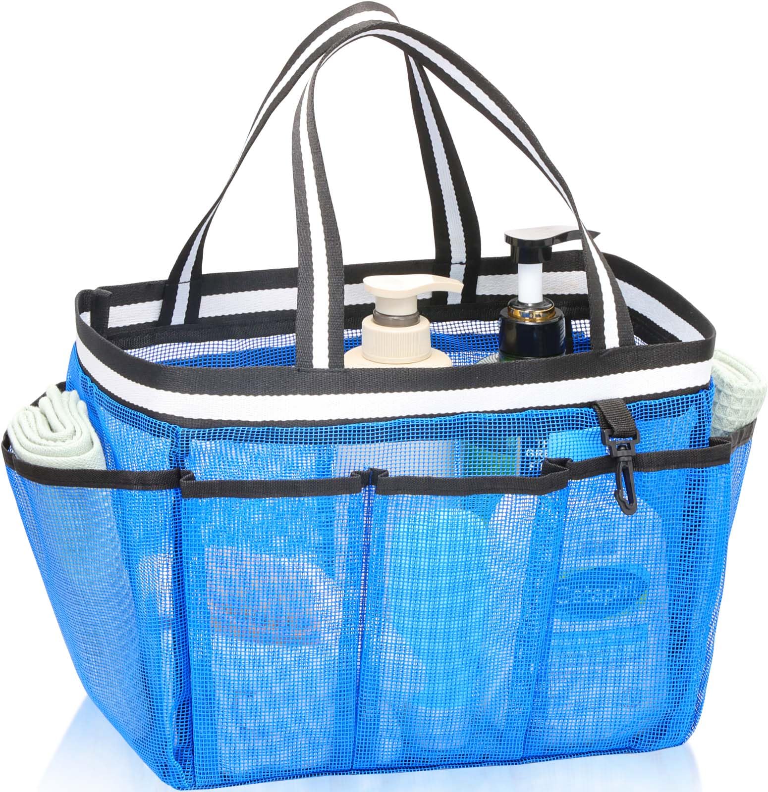 fiezkaa Mesh Shower Caddy Portable Shower Bag for College Dorm Camping Travel Gym(Blue)