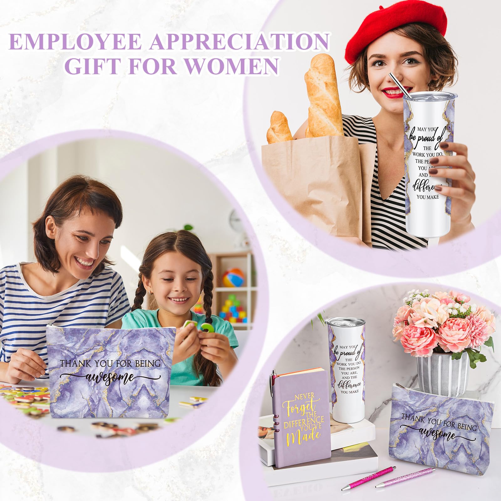 Domensi 6 Pcs Employee Appreciation Gift Set for Women Female Christmas Thank You Gift May You Be Proud 20 oz Rustic Marble Sign