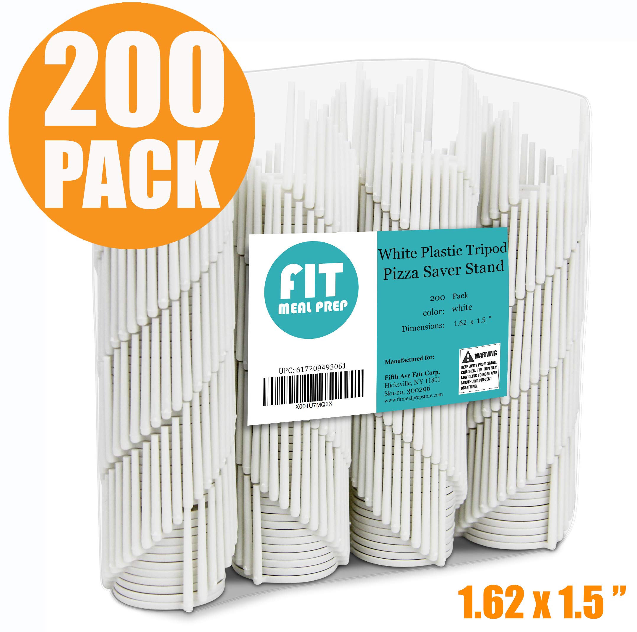 Fit Meal Prep [200 Pack] Pizza Saver Stand - White Plastic Tripod Stack For Restaurant Container, Catering Boxes And Food Take O
