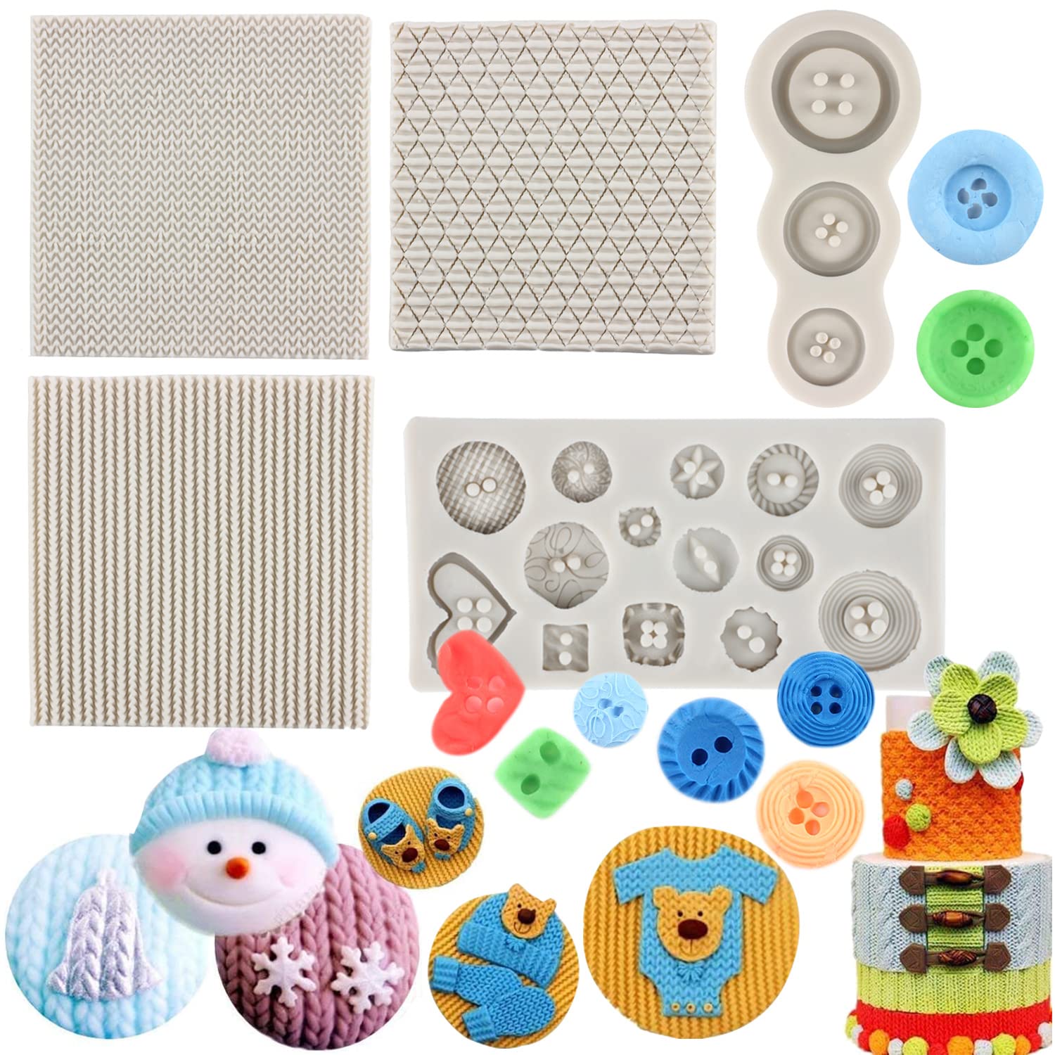 Sijiangmold Mini Knitting Sweater Fondant Molds Crochet Texture Cake Decoration Silicone Mold Button Chocolate Mold For Baby Sho