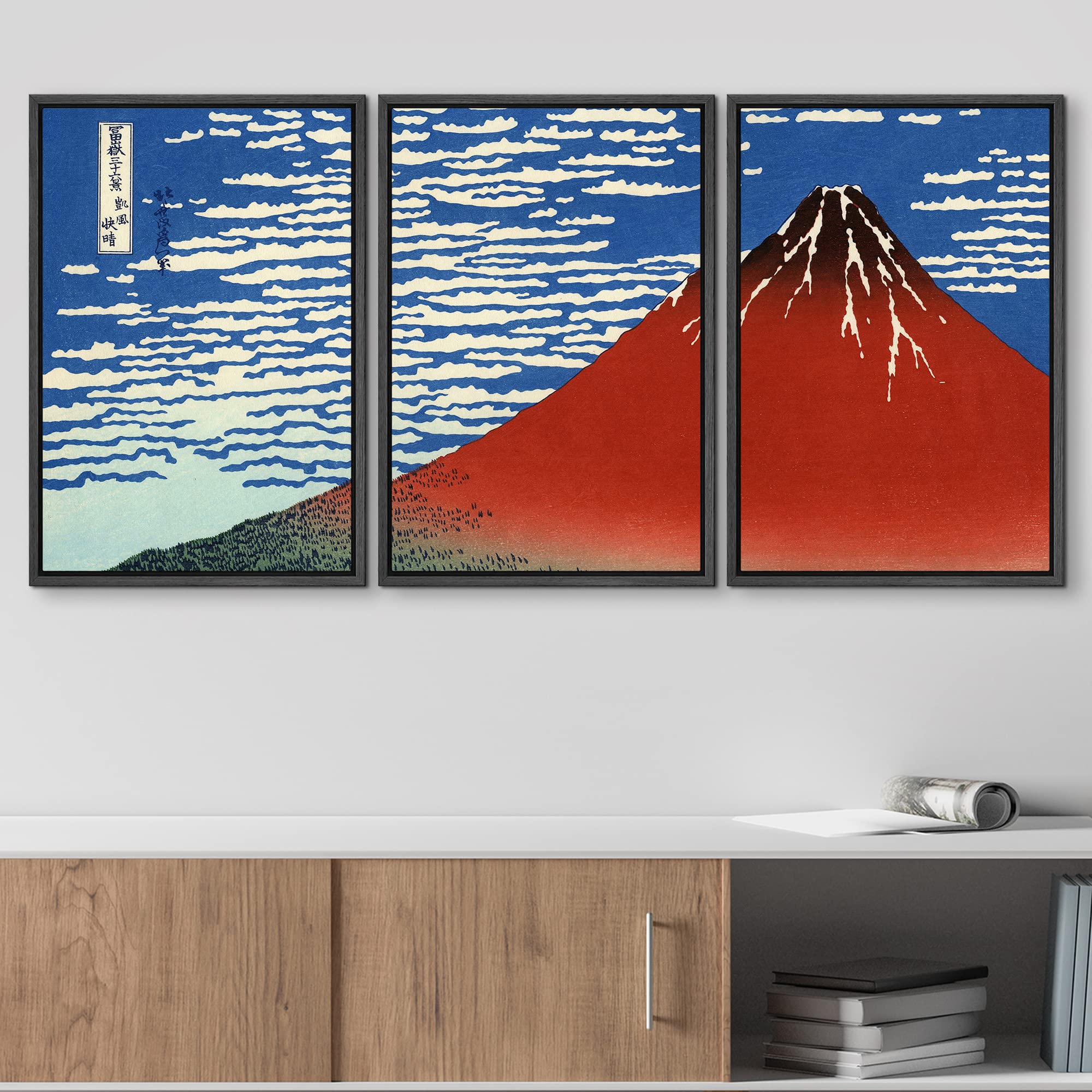 Wall26 Framed Canvas Print Wall Art Set Red Fuji, South Wind, Clear Sky By Hokusai Cultural Historic Oil Painting Fine Art Repro