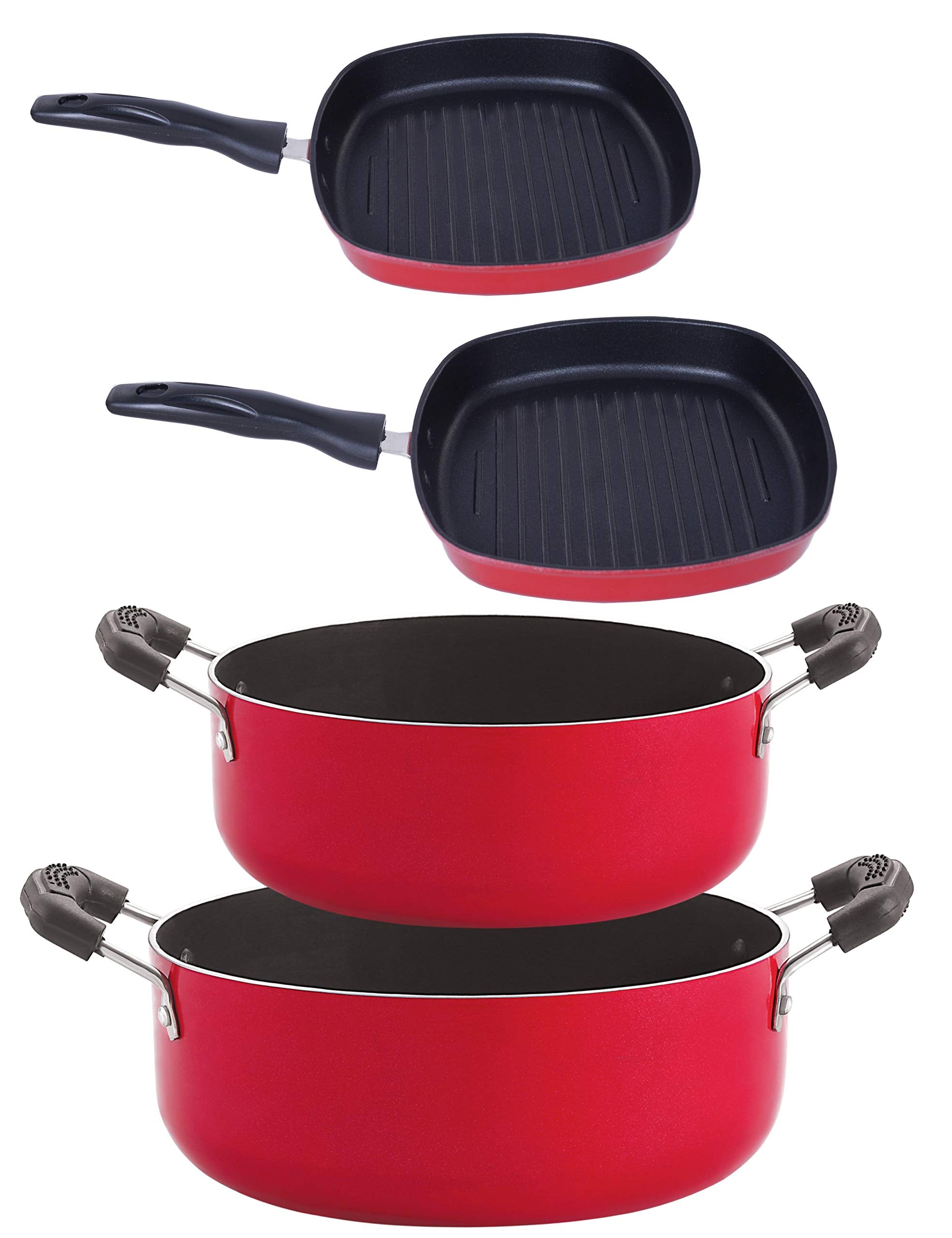 Nirlon NonStick Pfoa Free 4 Piece Gas Compatible Cookware Utensil Item Set With Supreme Quality (Cs26_Gp22.5_Gp24.5_Cs24)