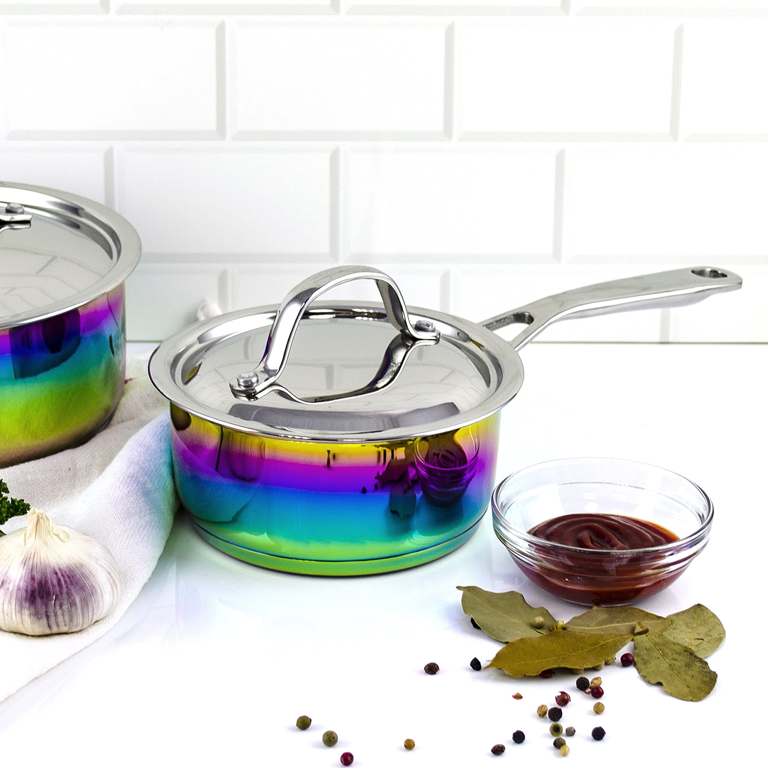 The Magical Kitchen Collection - Iridescent Rainbow Cookware Set - Premium Heavy Duty Stainless Steel and Titanium Pots & Pans S