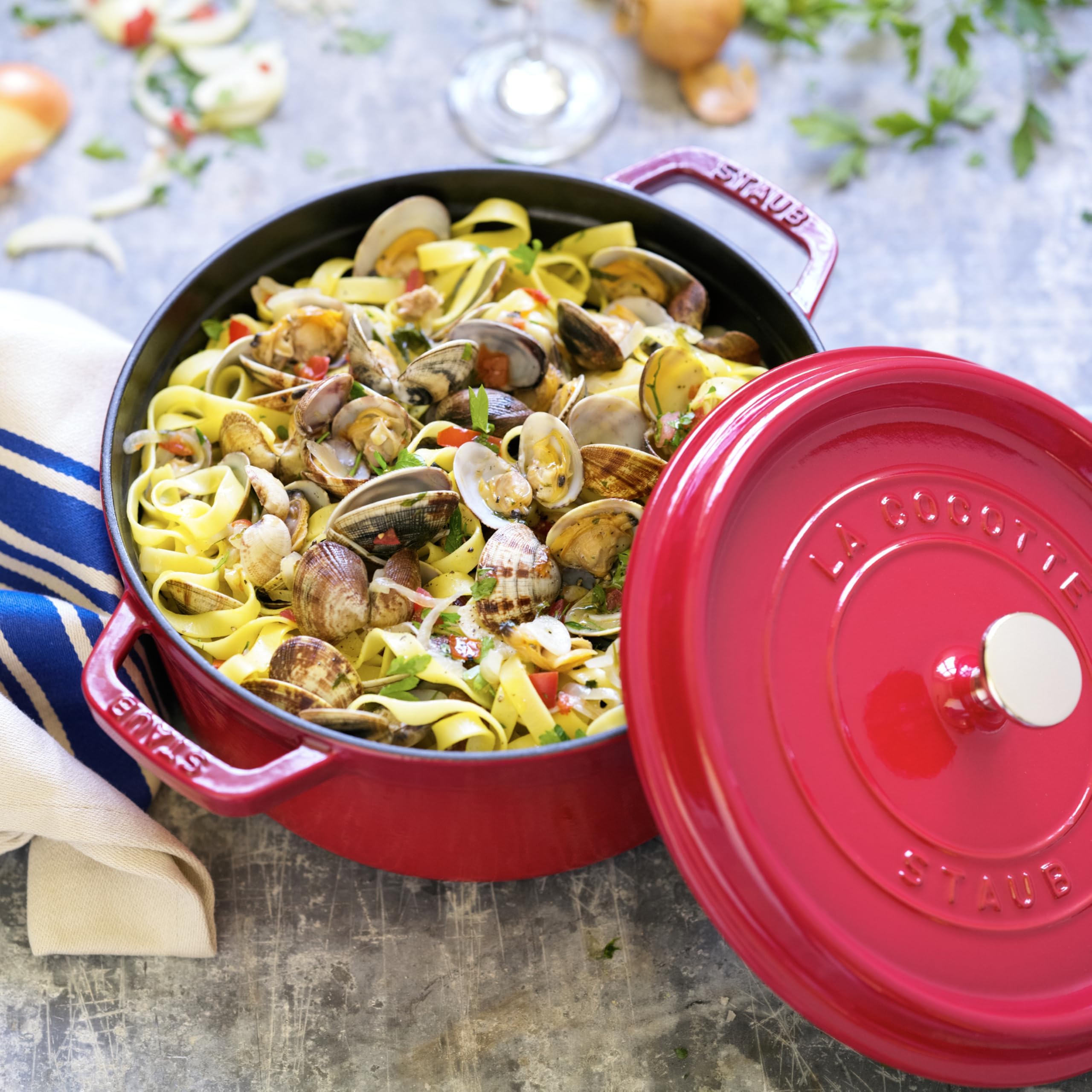 Staub Cast Iron Dutch Oven 4-Qt Round Cocotte, Made In France, Serves 3-4, Cherry
