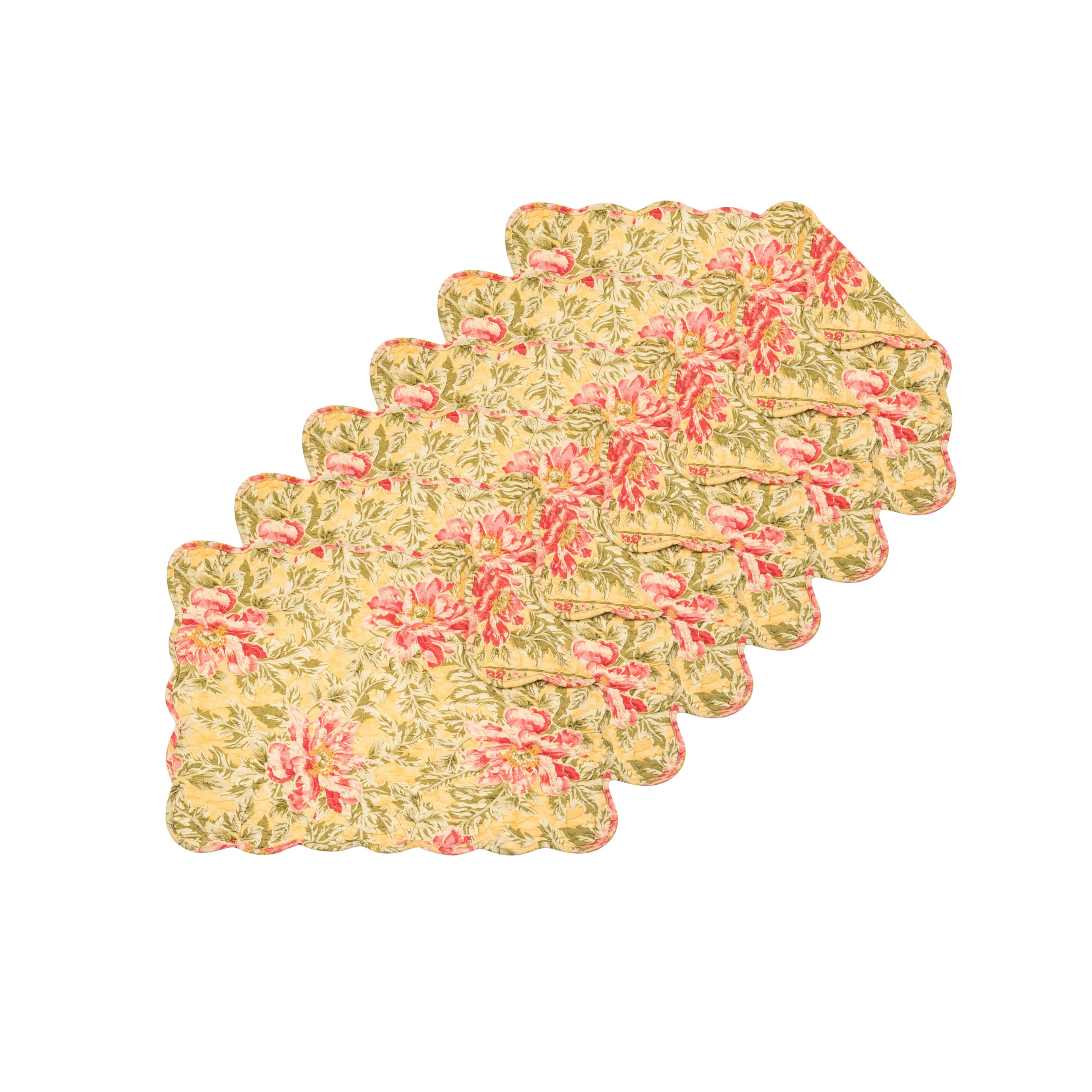 C&F Home 13 x 19 Freya Reversible Scalloped Quilted Vintage Floral Flower Themed Dining Tabletop Placemats Set of 6 All Seasons 