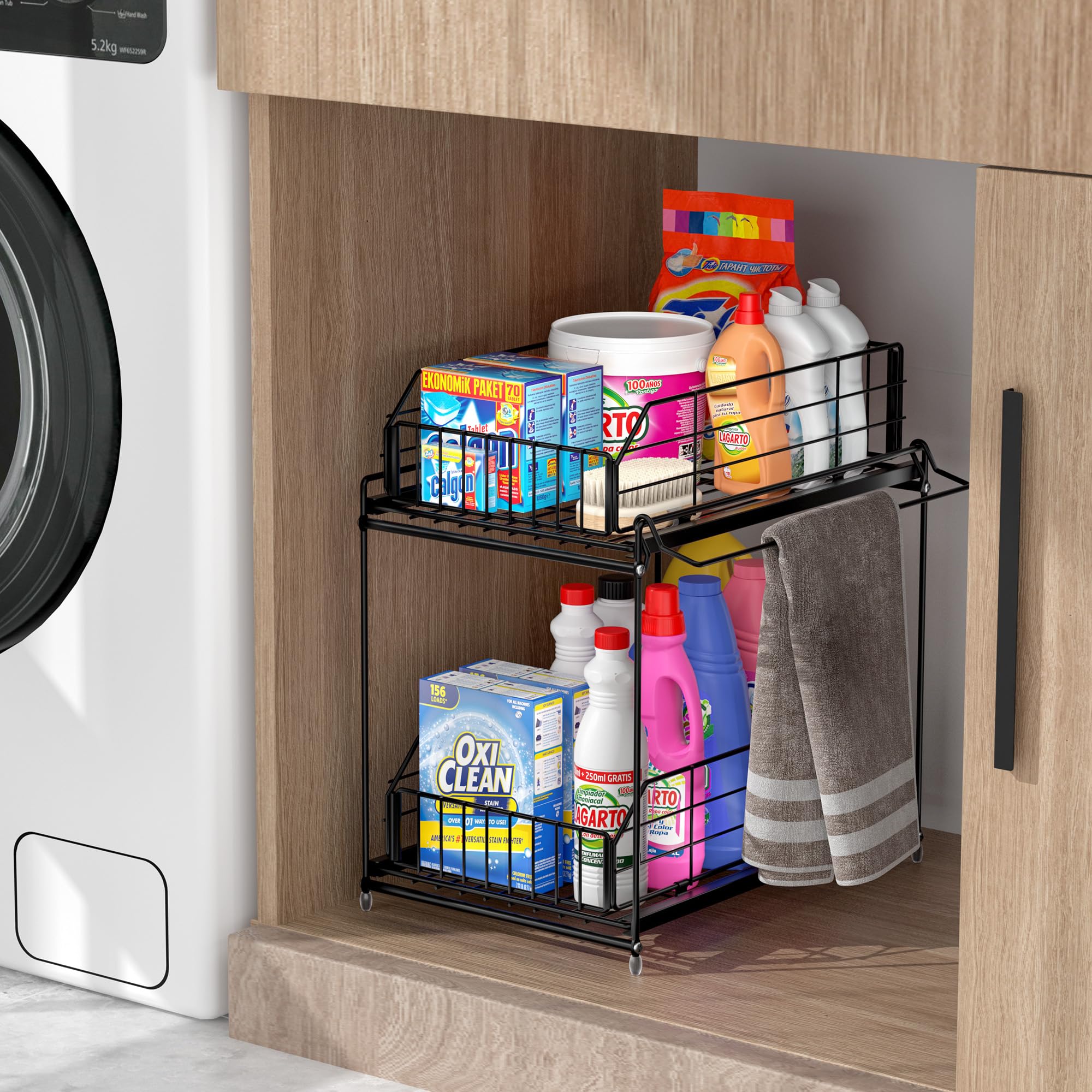 Sueh Design Under Sink Organizer, 2 Tier Bathroom Cabinet Organizer Metal Kitchen Sink Organzier With Hanging Rail For Kitchen B
