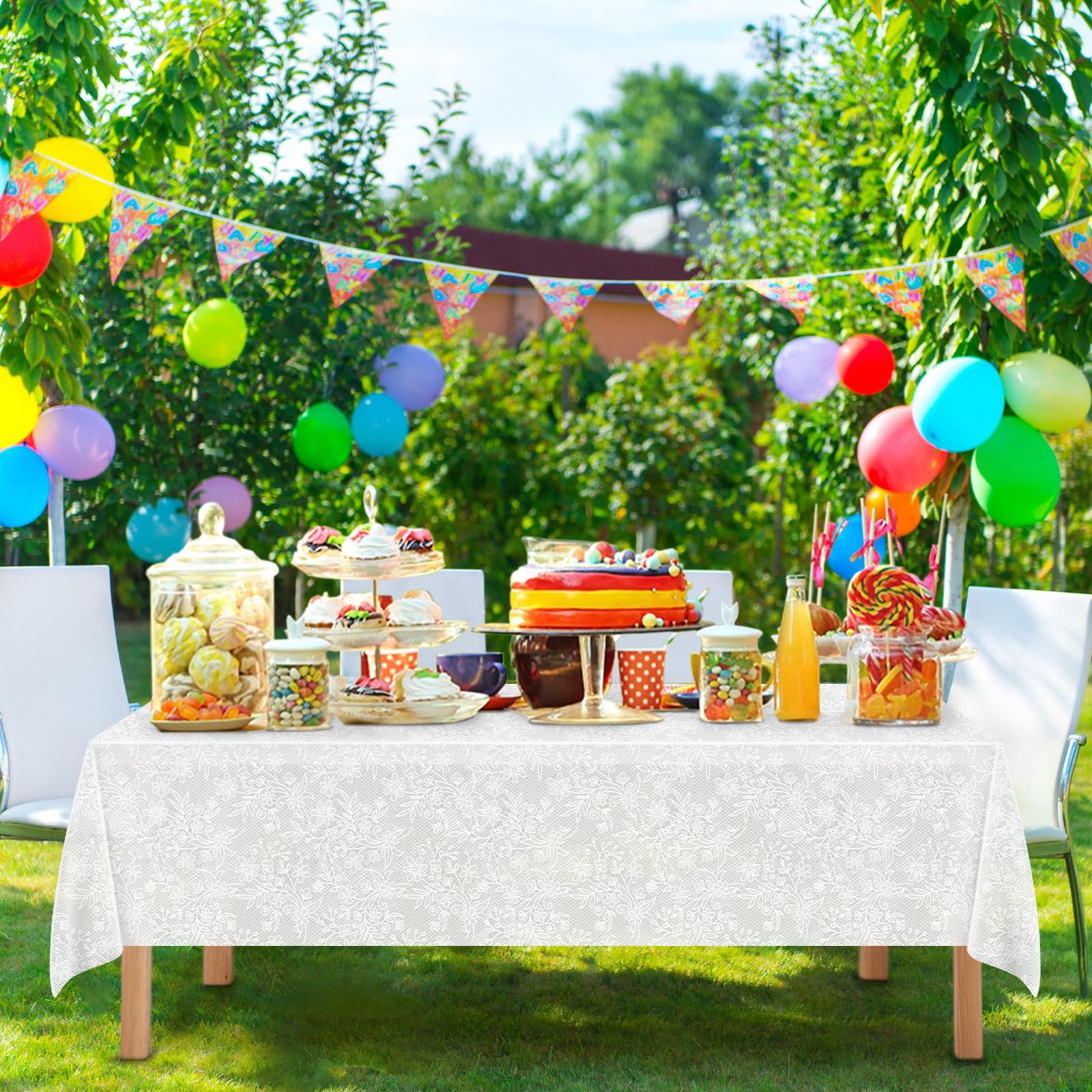 Mulbozy 2 Pcs Plastic Lace Tablecloth, Spill-Proof White Lace Tablecloth, 54 X 108 Inches Lace Tablecloth Rectangular For Weddin