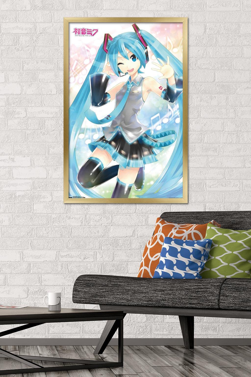 Trends International Hatsune Miku - Waving Wall Poster, 22.375'' X 34'', Gold Framed Version