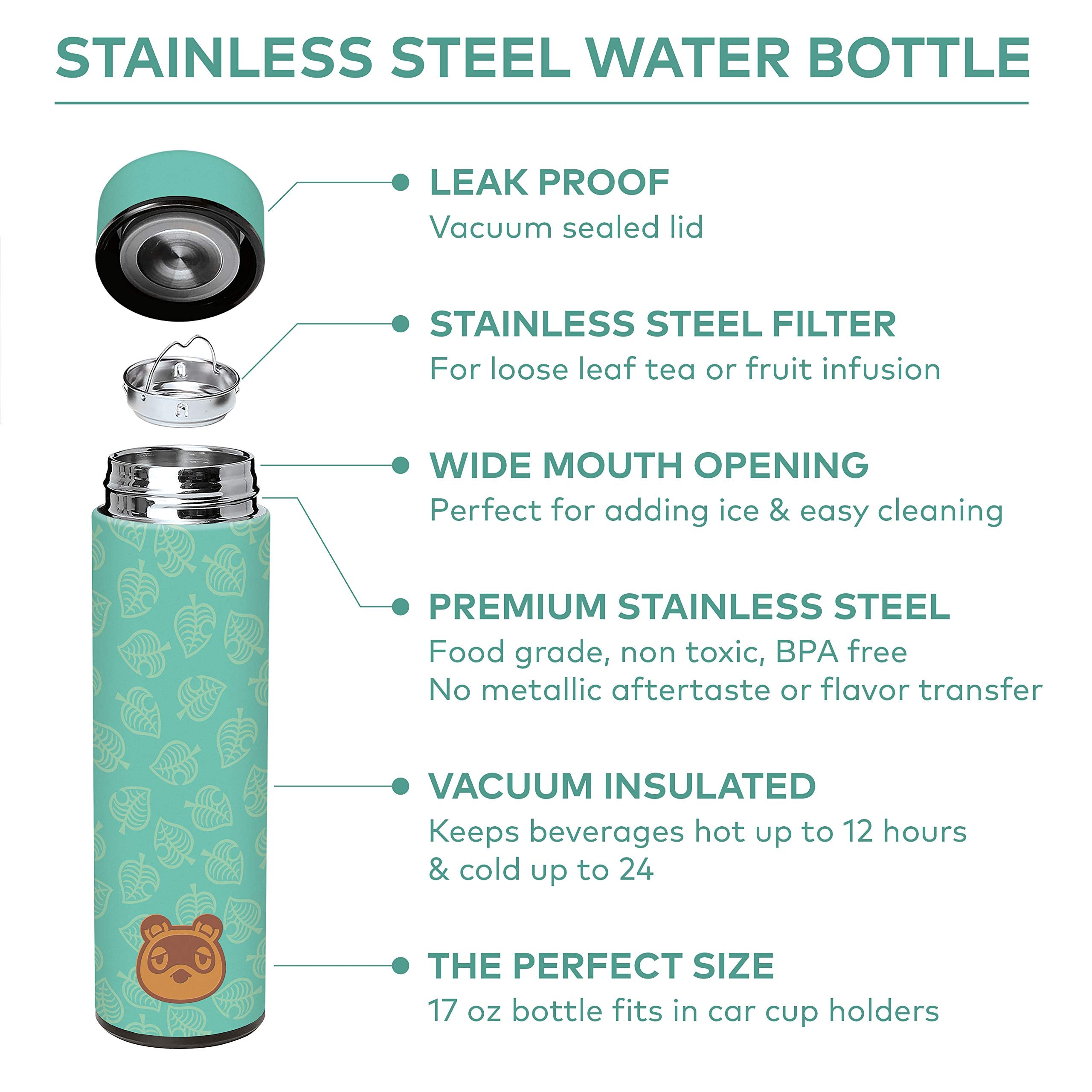 Controller Gear Animal Crossing 17Oz Water Bottle (Teal Leaves)
