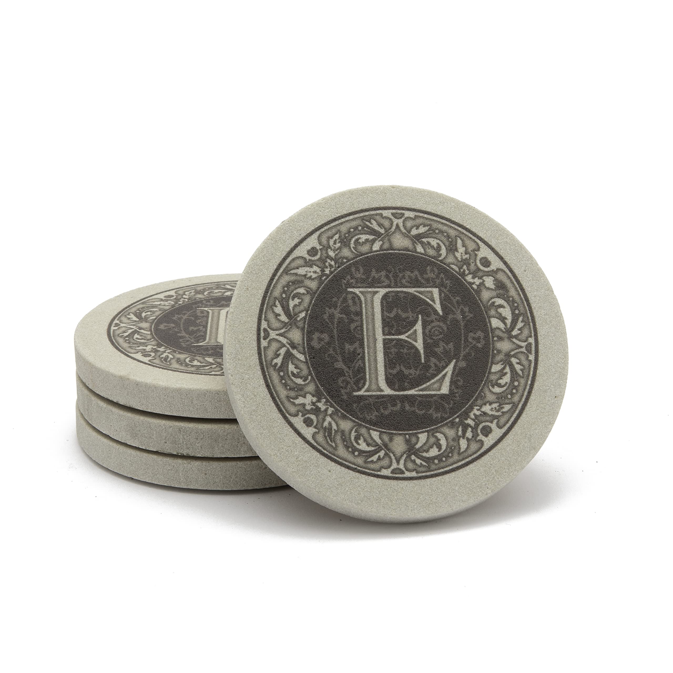 Thirstystone Monogram Letter E Absorbent Sandstone Coaster 4-Pack Made In The Usa Decorative, Absorbent, Easily Wipes Clean