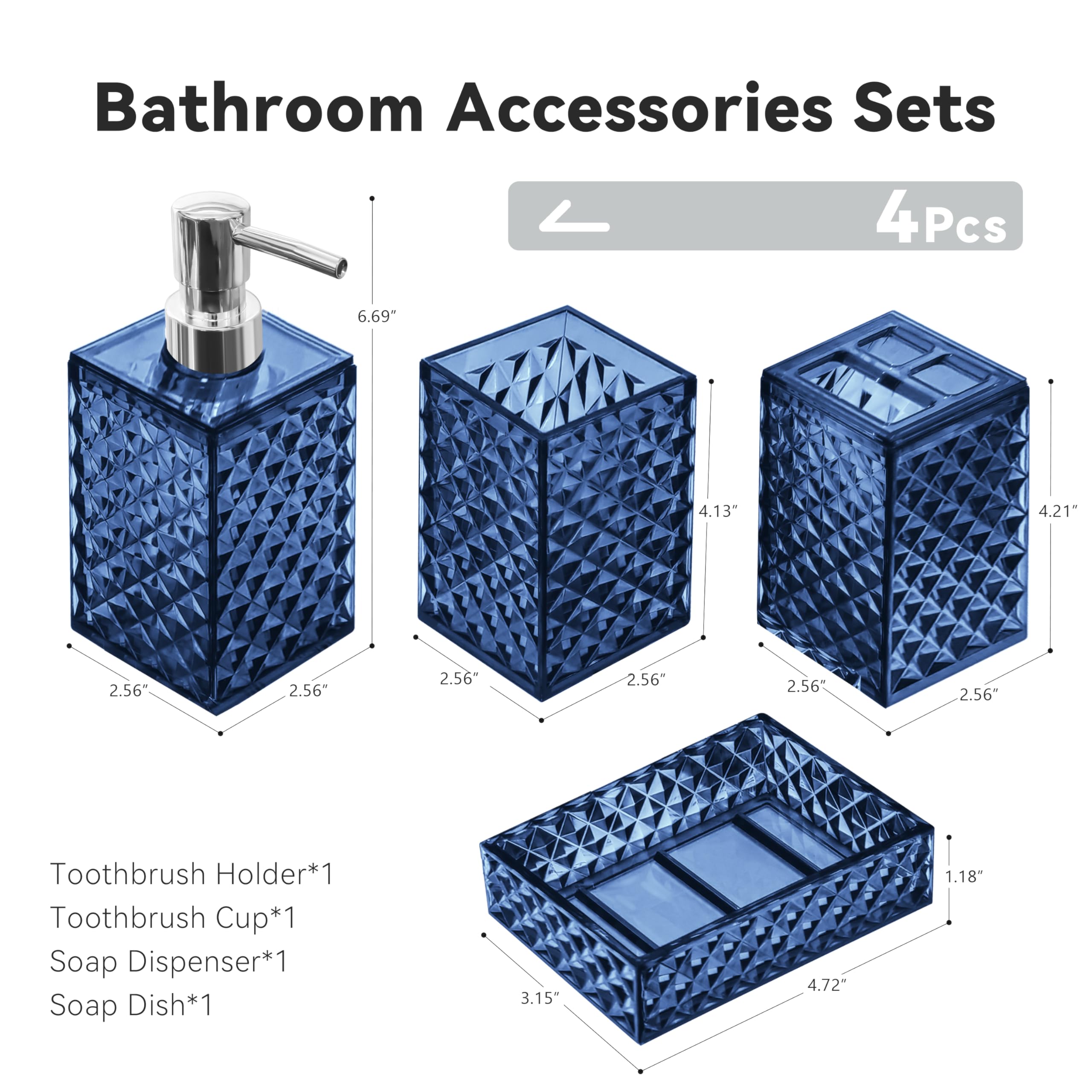 Seeatoo Bathroom Accessory Set, 4 Pcs Blue Bathroom Accessories Sets, Soap Dispenser And Toothbrush Holder Set, Soap Dish And Mo
