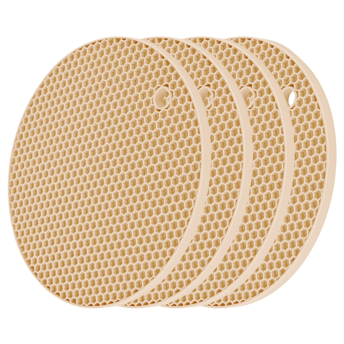 Smithcraft Silicone Trivets For Hot Dishes, Pots & Pans, Beige Round Pot Holders, Jar Opener&Spoon Rest, Non Slip Kitchen Hot Pa