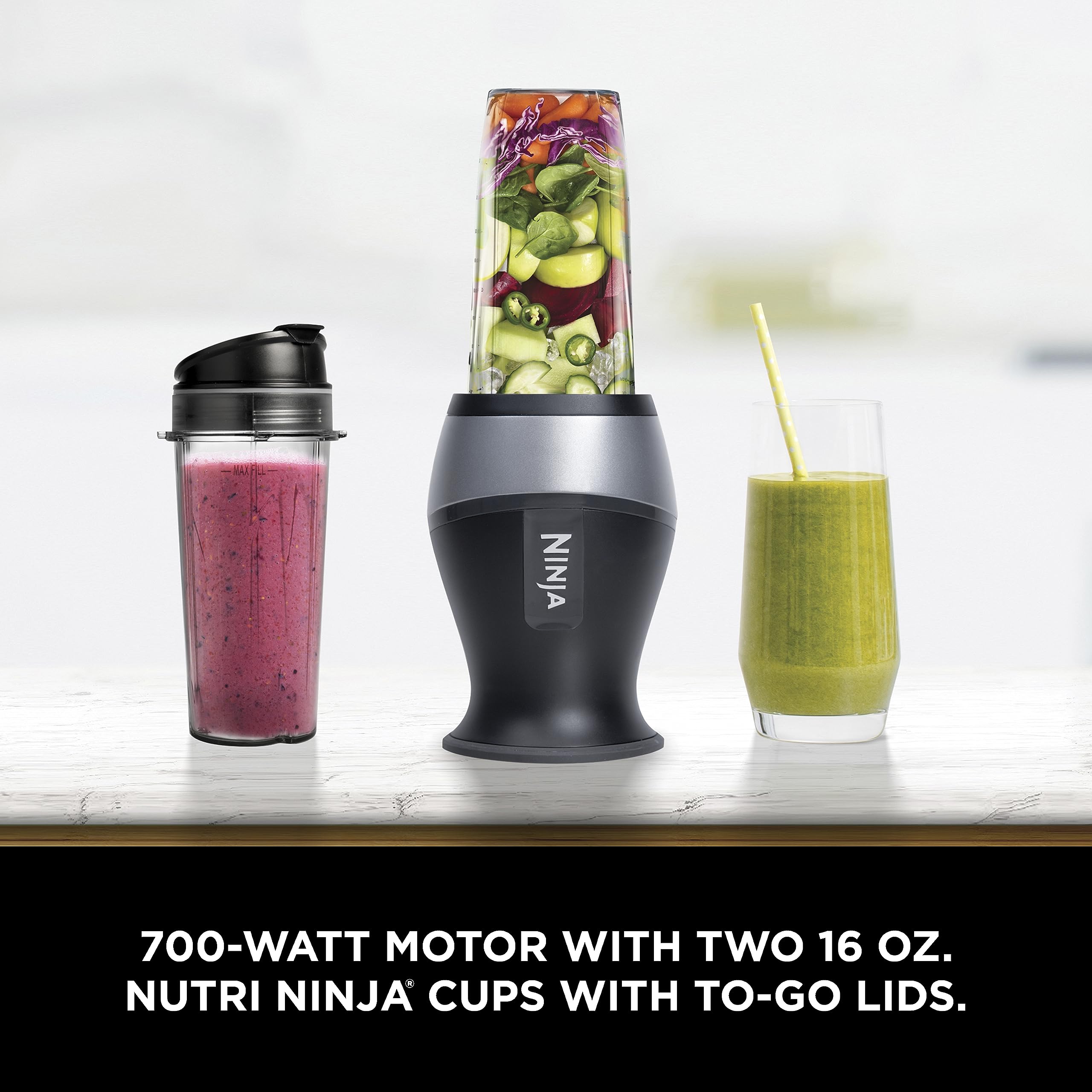 Ninja Qb3001Ss Ninja Fit Compact Personal Blender, Shakes, Smoothies, Food Prep, And Frozen Blending, 700-Watt Base And (2) 16-O