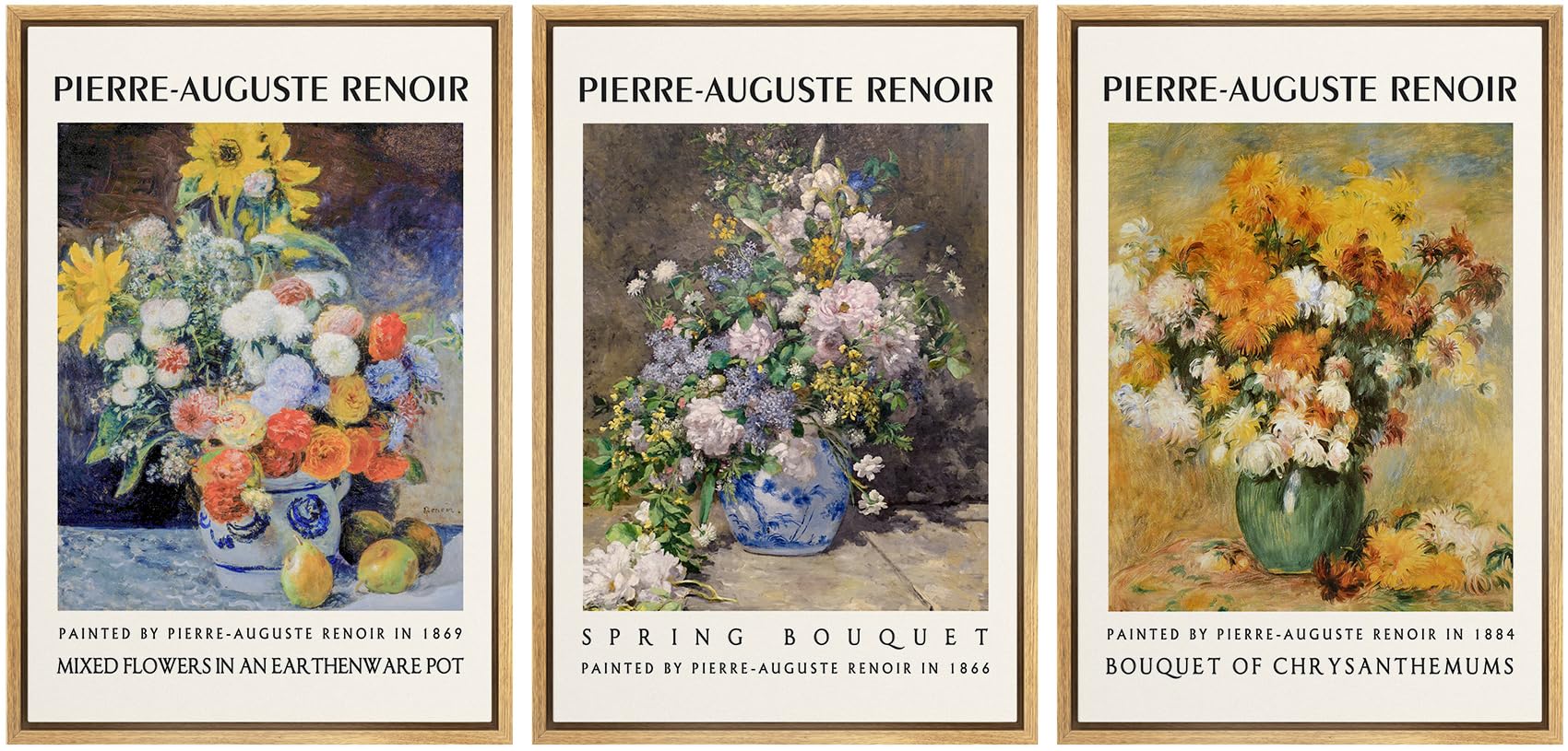 Wall26 Framed Canvas Print Wall Art Set Pierre-Auguste Renoir Inspired Floral Illustrations Modern Art Decorative Floral Botanic