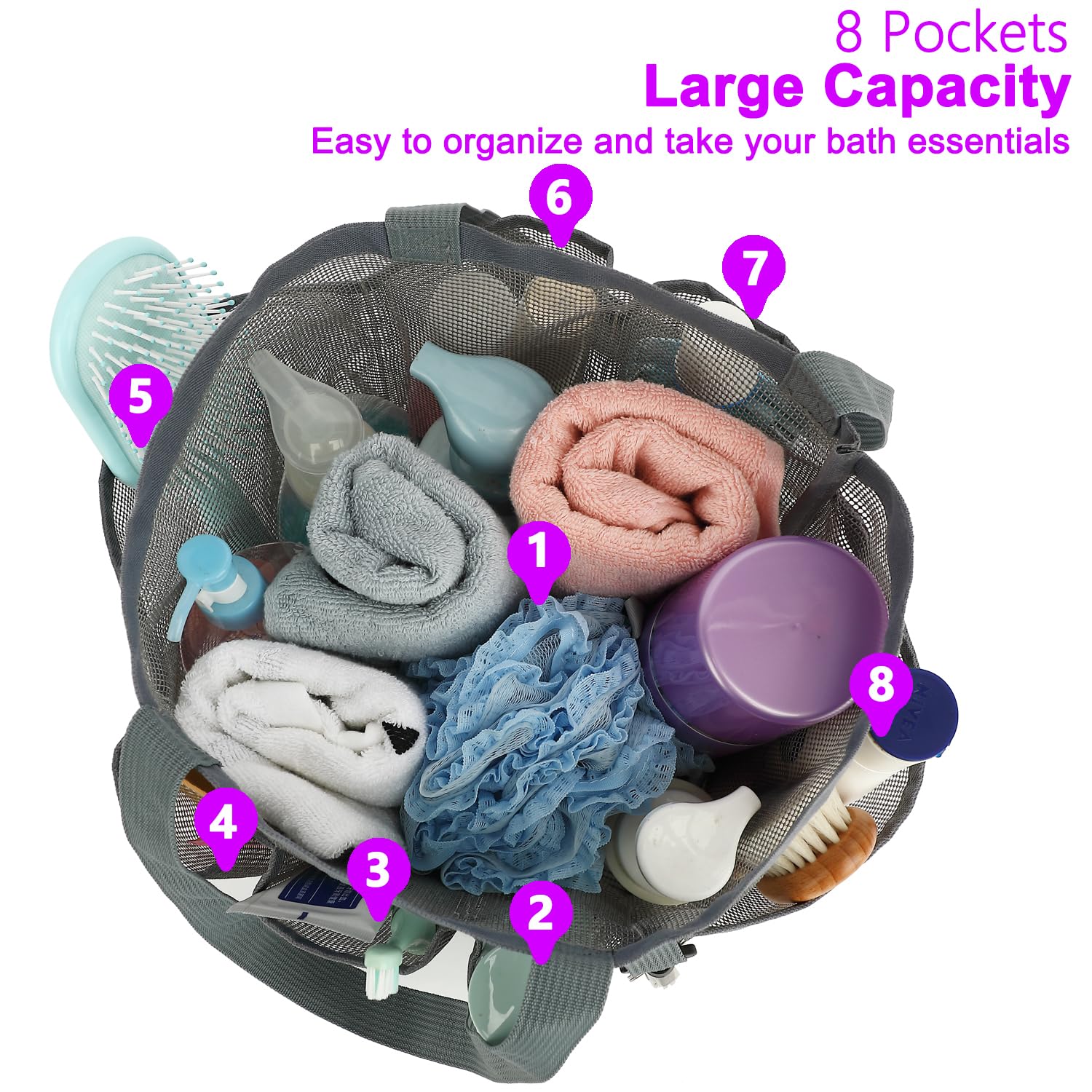 Fammart Mesh Shower Caddy Portable For College Dorm Room Essentials With 7 Upgraded Deeper Pockets, Quick-Dry Large Shower Baske