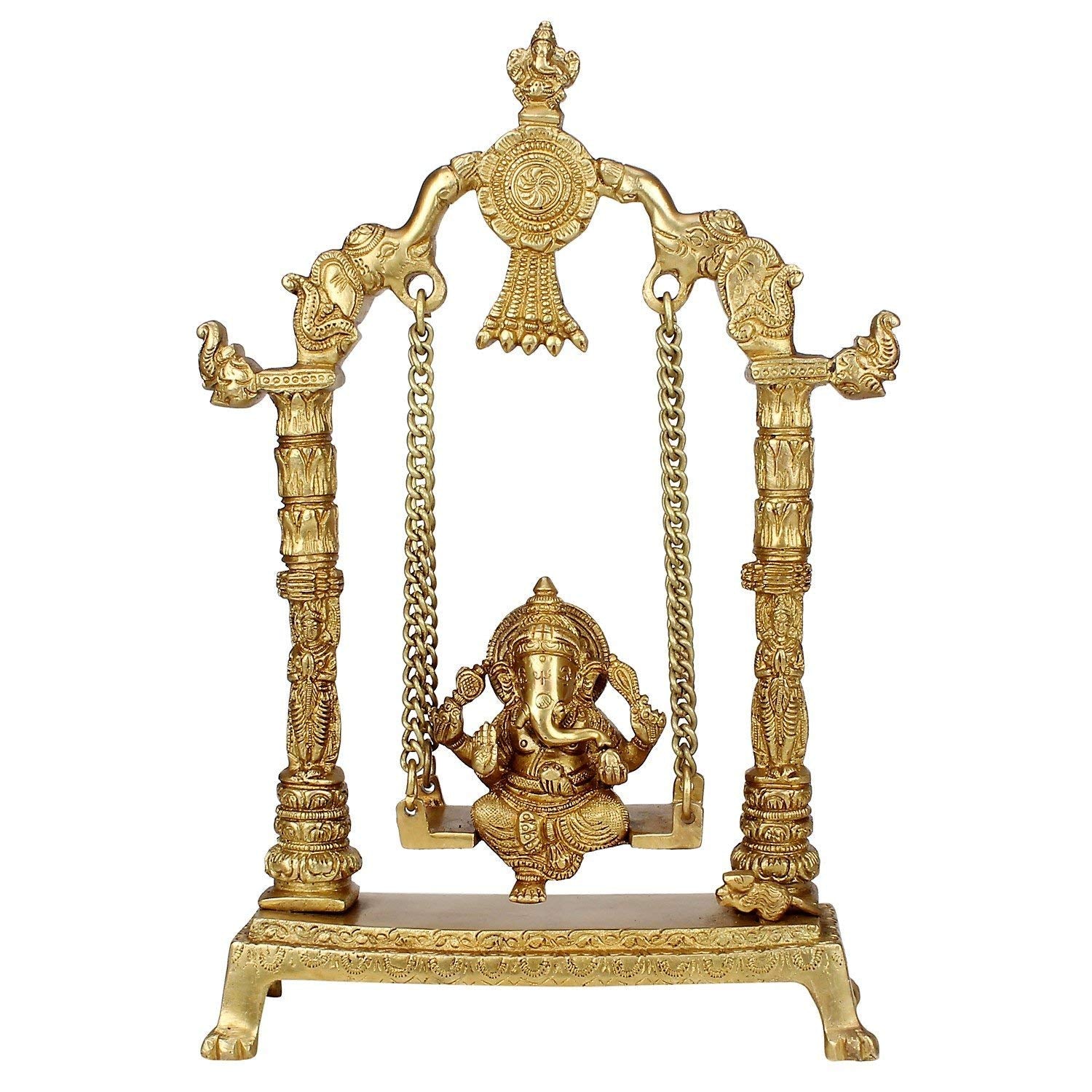 Artvarko Brass Lord Ganesha Bhagwan On Swing Brass Ganesh Idol Ganpati On Swing Jhoola Jhula For Home Dcor Office Gift