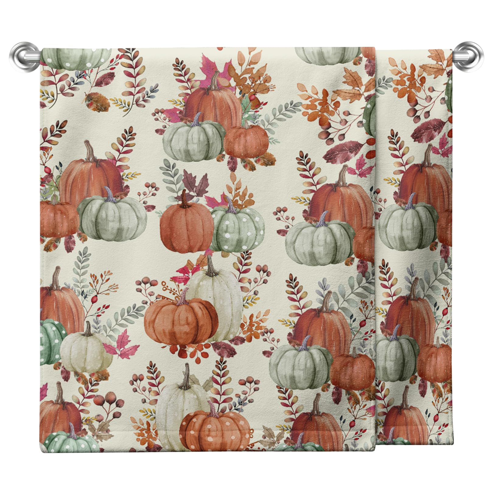 Lealeg Fall Pumpkin Kitchen Dish Towel Autumn Pumpkins Harvest Hand Towels Fall Leaves Watercolor Bathroom Towel Bath Baking Han