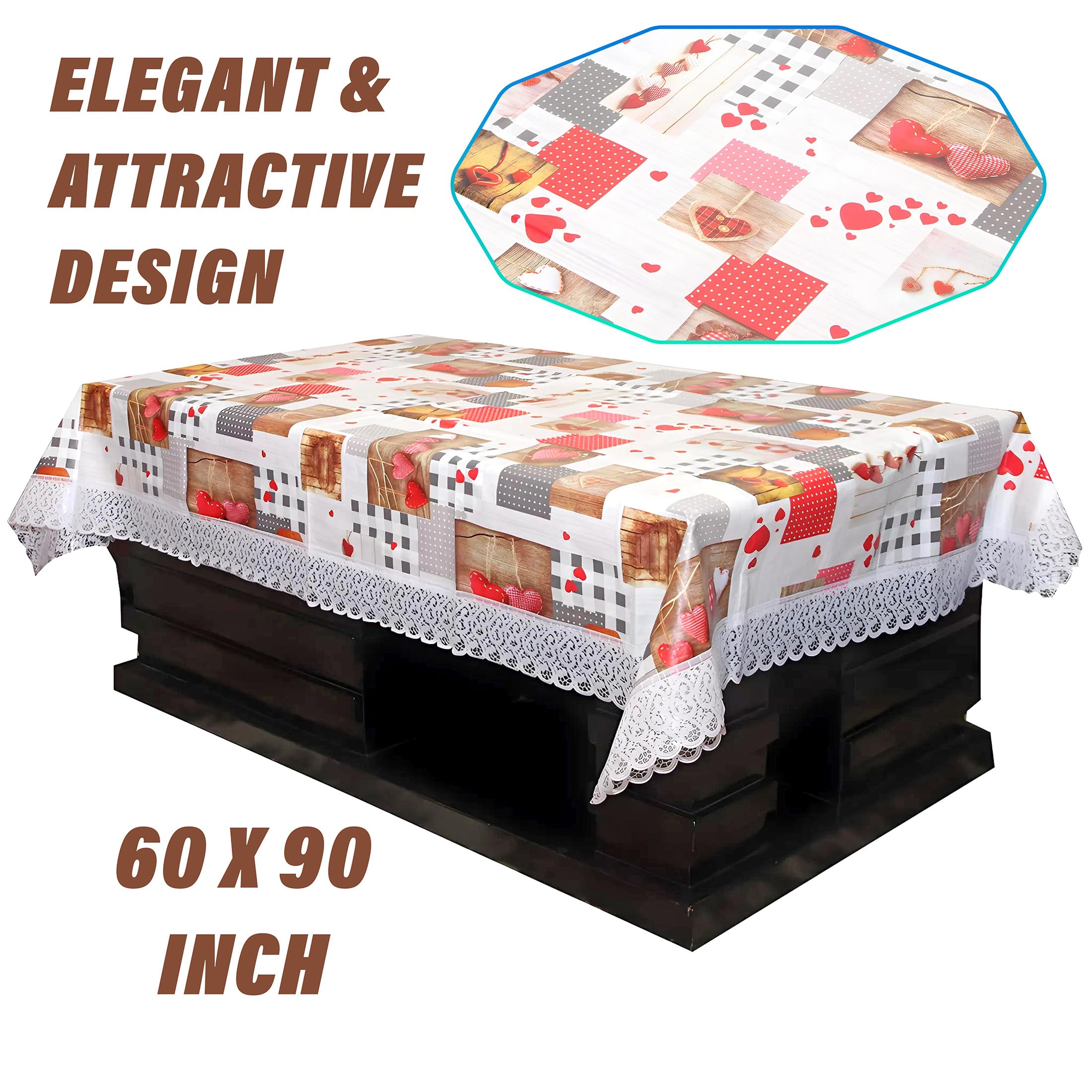 Kuber Industries Checkered Pvc 6 Seater Dining Table Cover - Cream