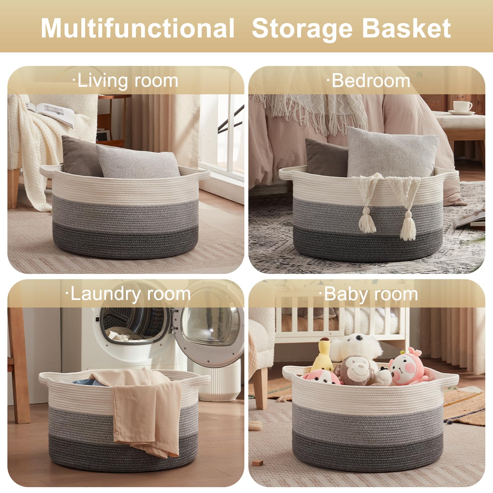 Oiahomy Extra Large Storage Basket, 23'' X 13'' Woven Blanket Basket For Living Room, Round Woven Basket For Clothes, Laundry Ba