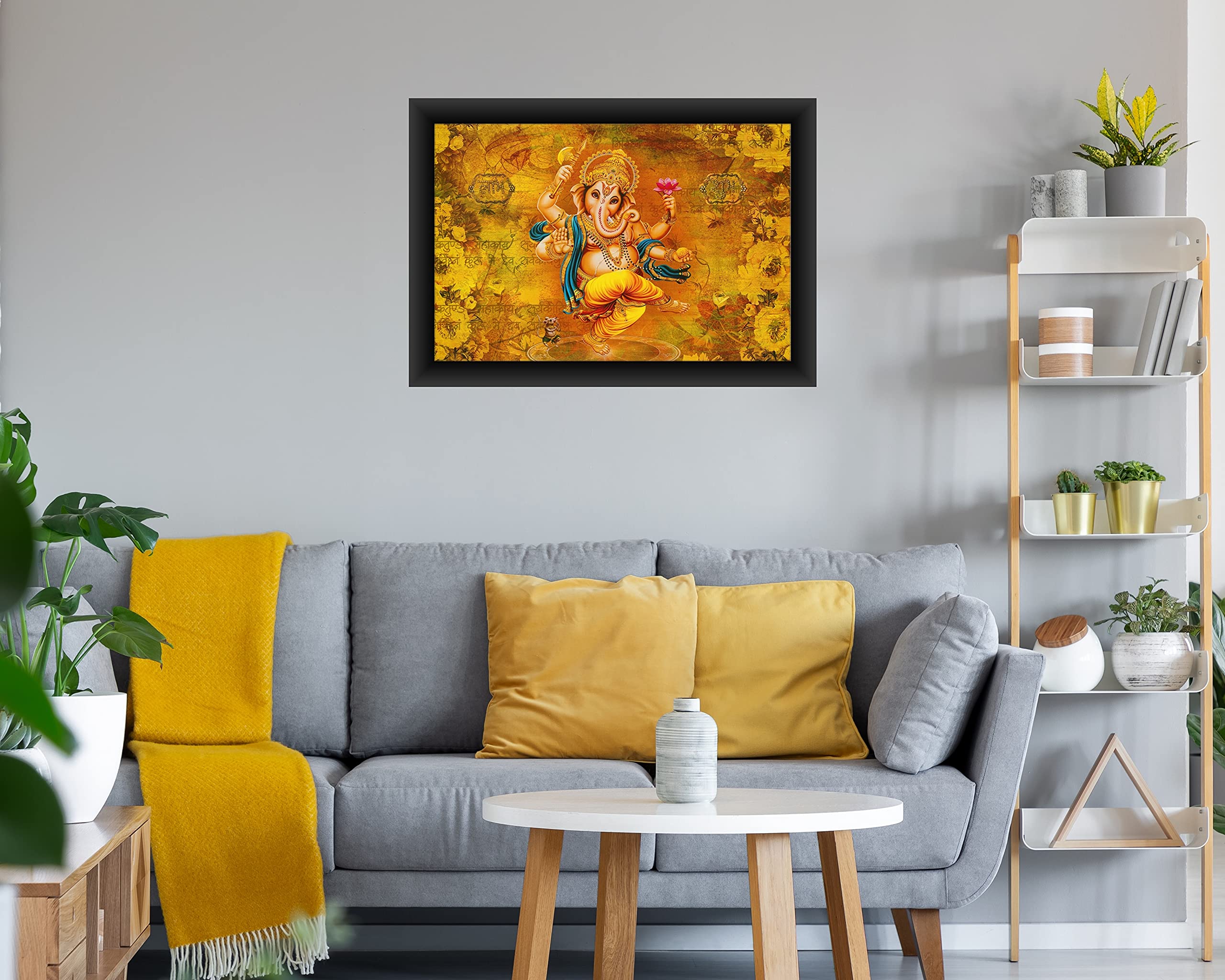 Poylaamo, Ganesh Ji Painting Ganesha Framed 14 * 20 inches Wall Painting for Living Room, Bedroom. (GA31)