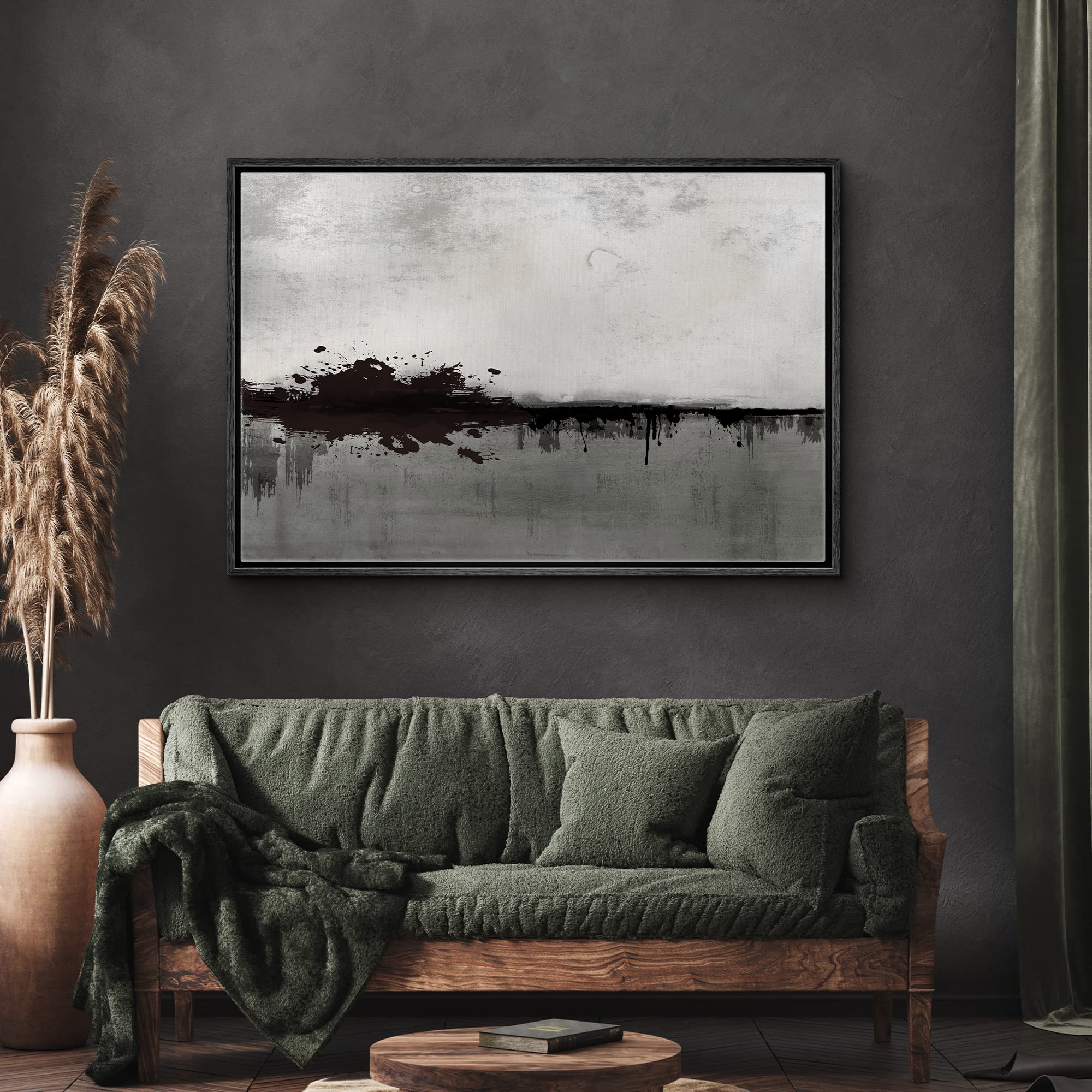 Signwin Framed Canvas Print Wall Art Black Gray Dark Paint Splatter Collage Abstract Shape Illustrations Modern Art Decorative C