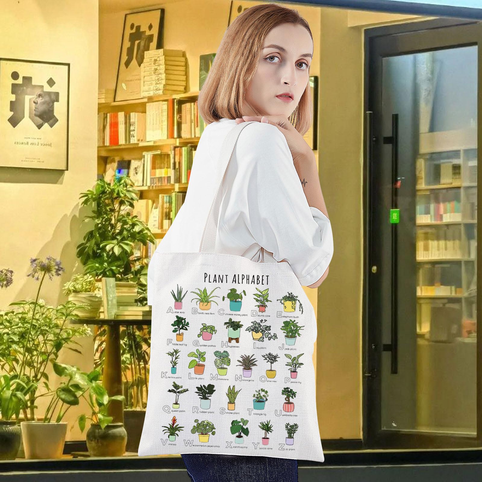 Levlo Funny Plant Alphabet Tote Bag Gardener Gift Botanist Shoulder Bag House Plant Merchandise (Plant Alphabet Tote)