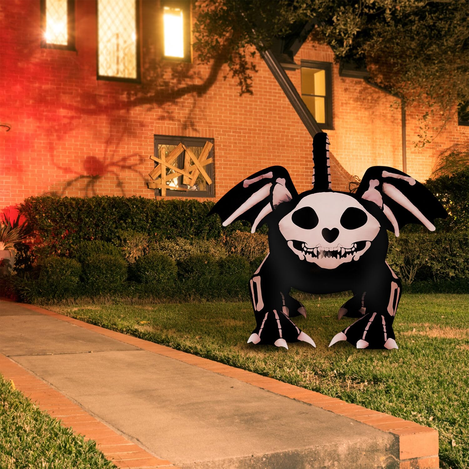 Haunted Hill Farm 5.9-ft. Wide Skeleton Cat Blow Up with Lights, Halloween Inflatable Outdoor Decorations for Patio and Yard, Gi