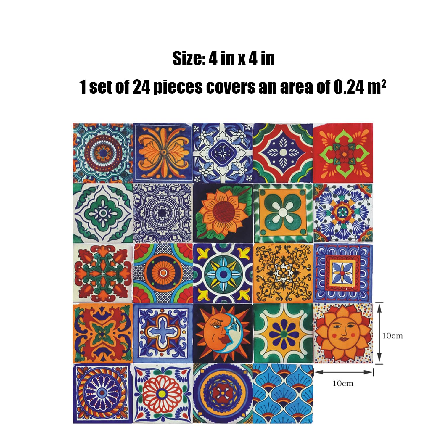 24Pcs Tile Stickers 4X4 Inch Bohemian Style Tile Stickers, Peel And Stick Tile Stickers Detachable Diy Wall Decals, Tile Wallpap