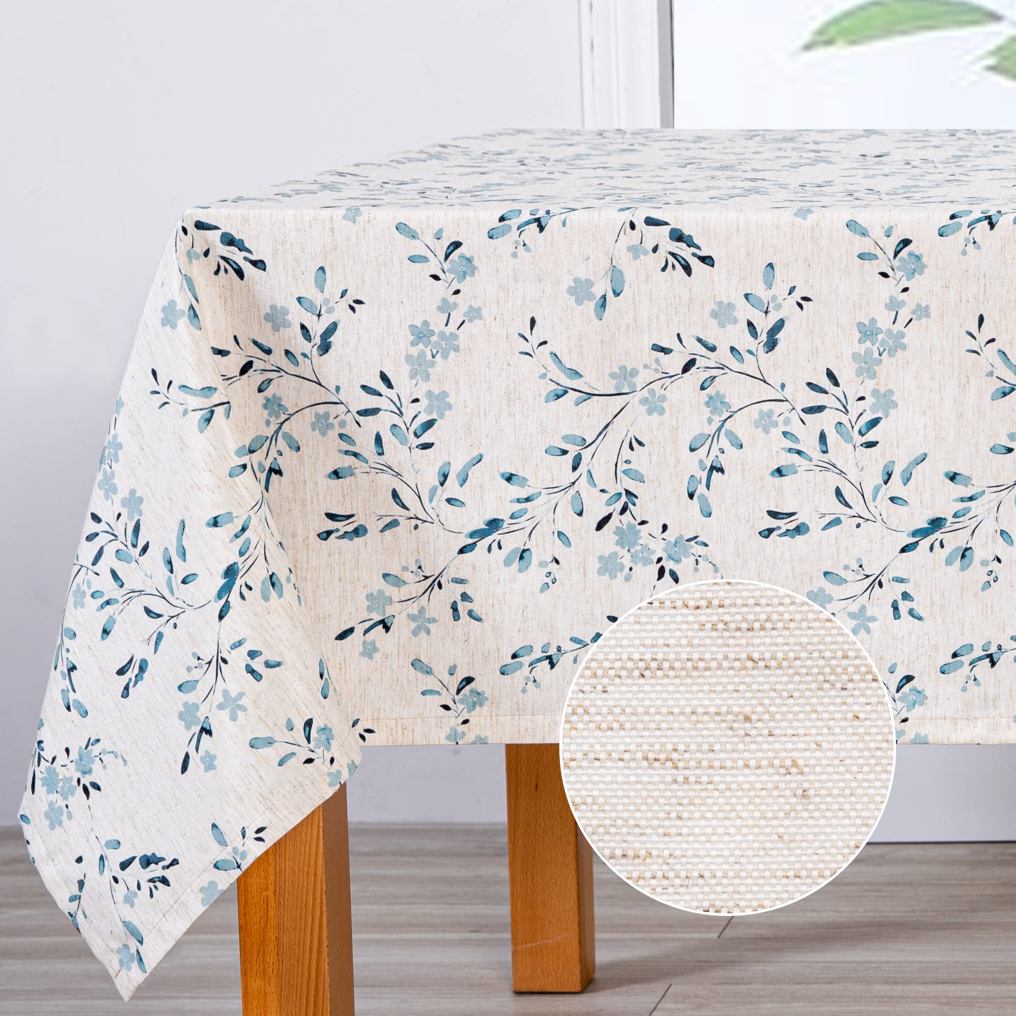 Mysky Home Rectangle Table Cloth 60x102 Inch - Spring Summer Floral Tablecloth, Waterproof Linen Fabric Oblong Table Cloth for K