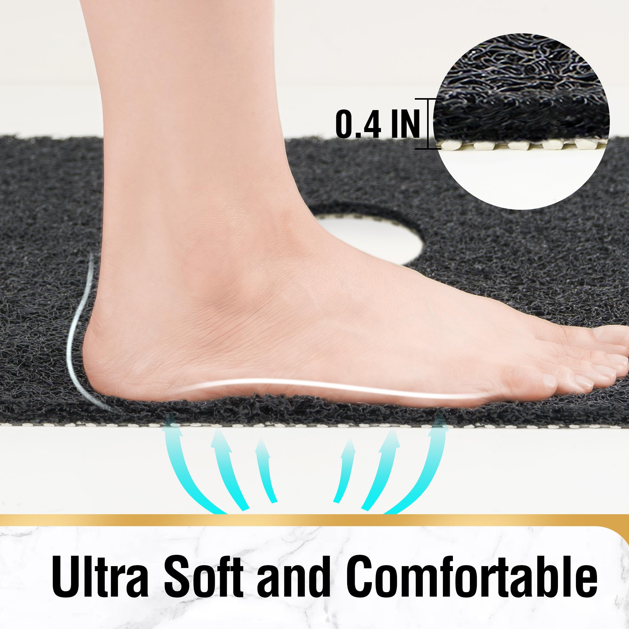 Hitslam Square Shower Mat, 27 X 27 Inch Non Slip Bath Mat For Tub, Soft Pvc Loofah Bathtub Mats With Drain Holes, Quick Drying B
